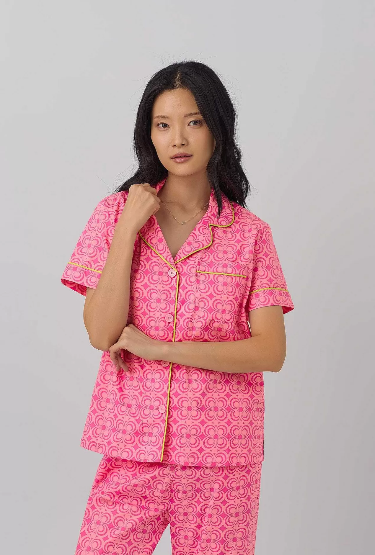 Cropped Sets*Bedhead Pajamas Bedhead X Trina Turk Summer Geo Short Sleeve Classic Woven Cotton Poplin Cropped Pj Set