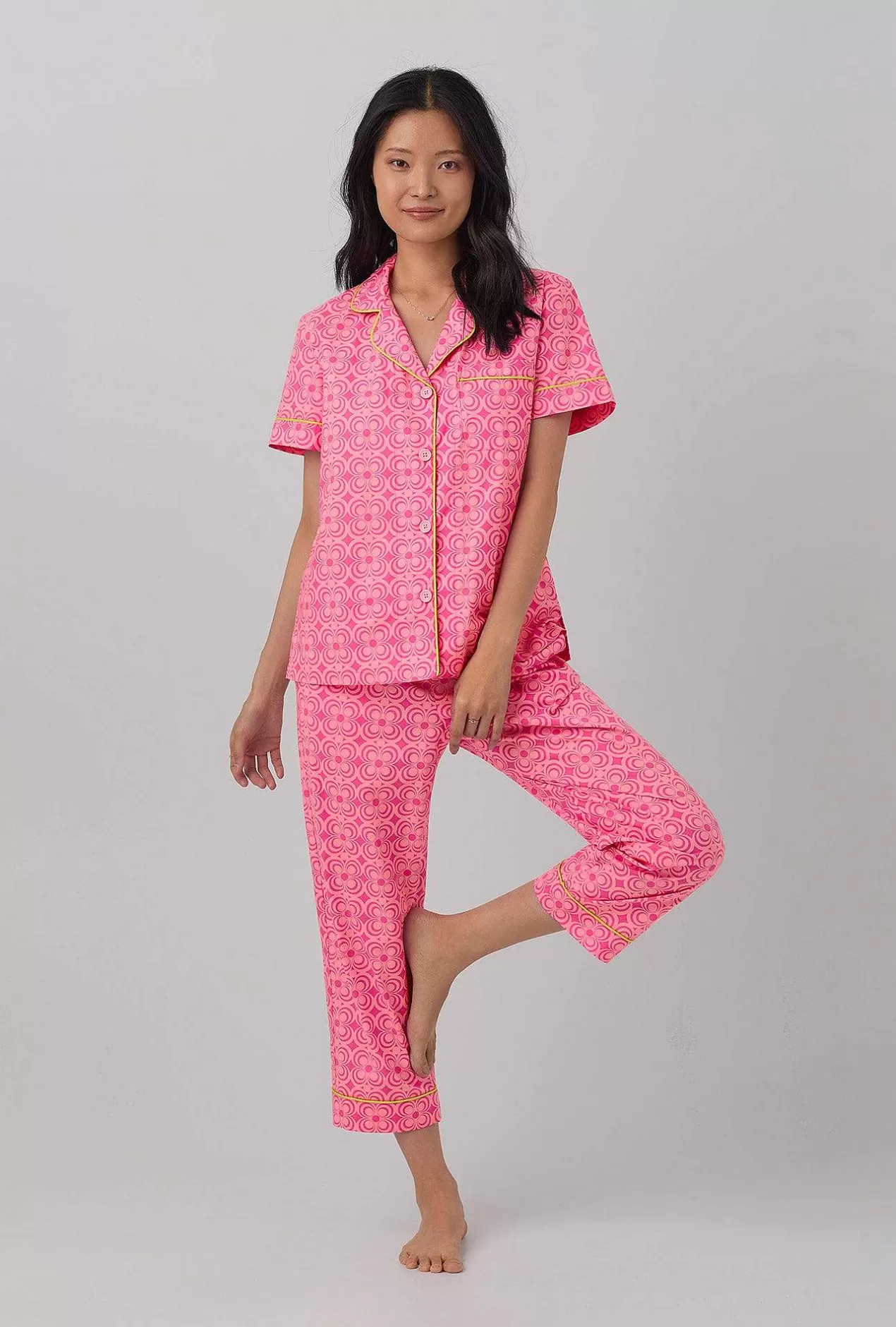 Cropped Sets*Bedhead Pajamas Bedhead X Trina Turk Summer Geo Short Sleeve Classic Woven Cotton Poplin Cropped Pj Set