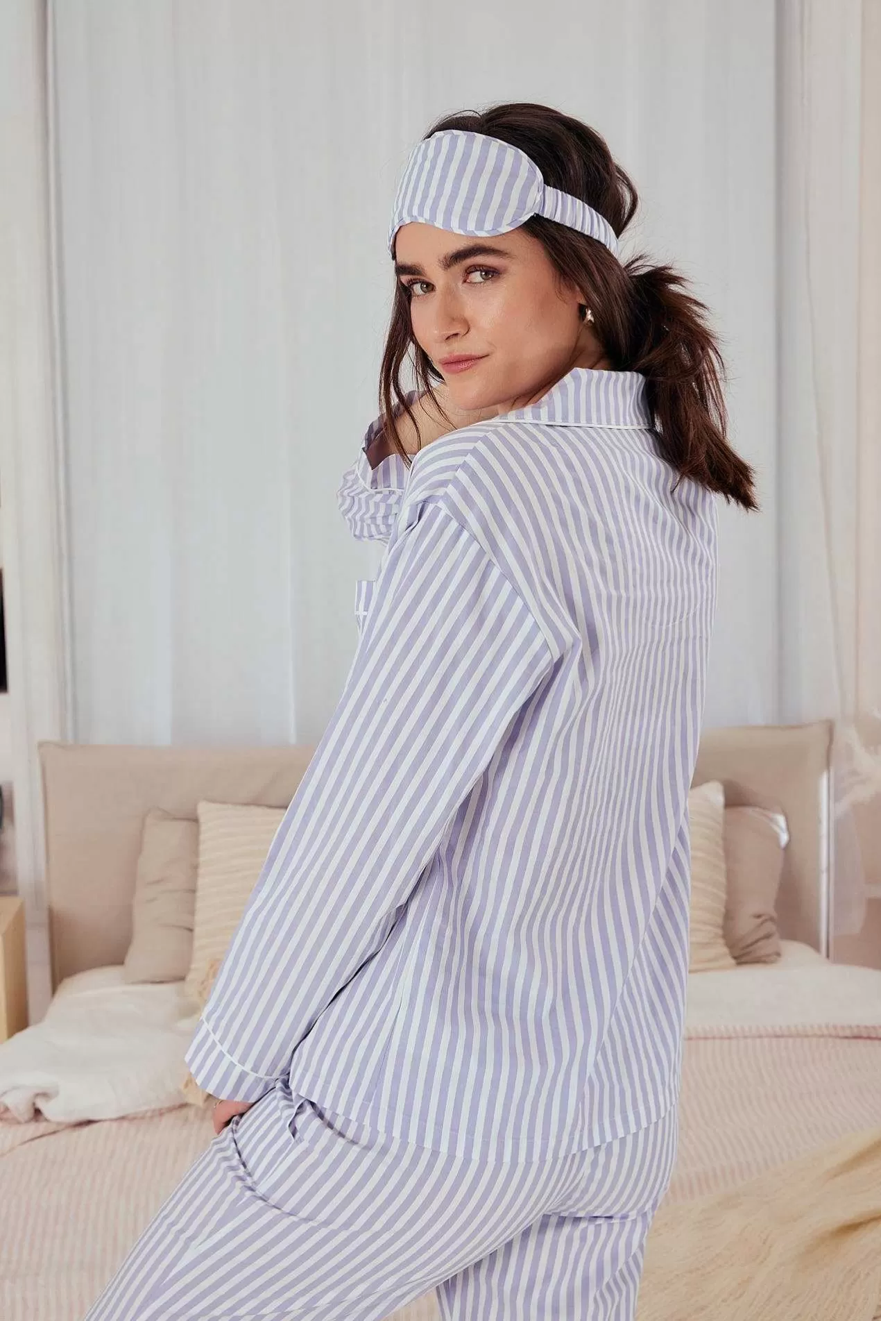 Long Sleep Sets*Bedhead Pajamas Blue 3D Stripe Long Sleeve Classic Woven Cotton Sateen Pj Set
