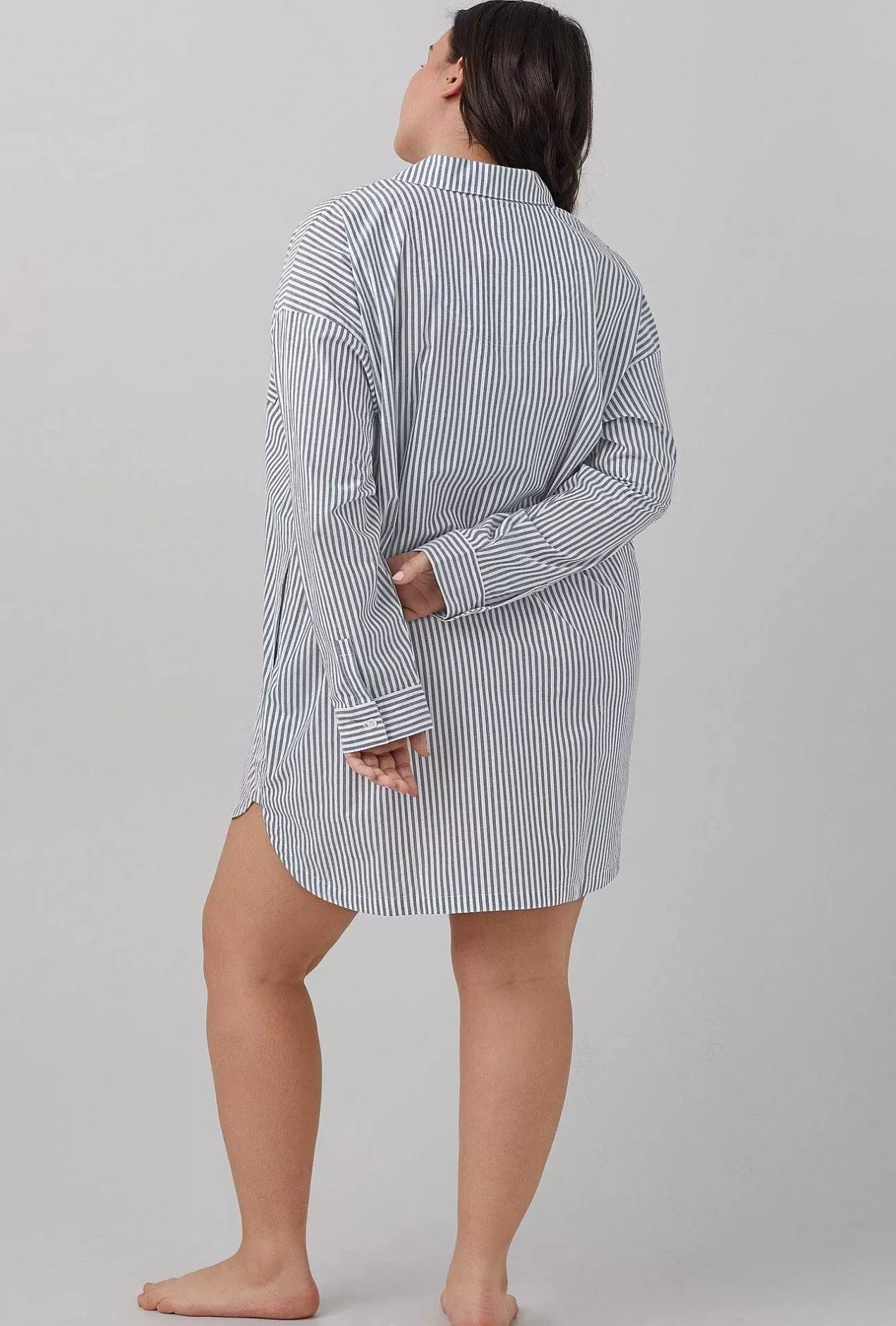 Stripe Shop*Bedhead Pajamas Blue South Shore Stripe High Low Woven Cotton Poplin Boyfriend Shirt