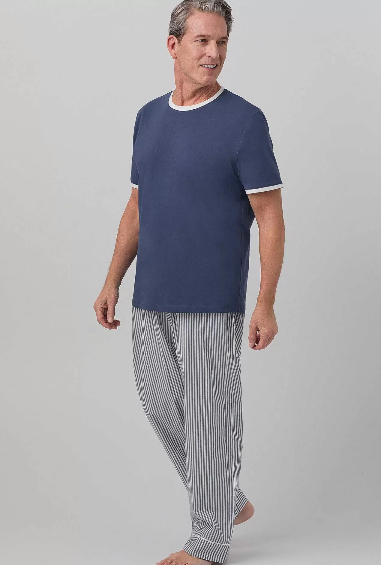 Stripe Shop*Bedhead Pajamas Blue South Shore Stripe Men'S Short Sleeve Tee Woven Cotton Poplin Pj Set