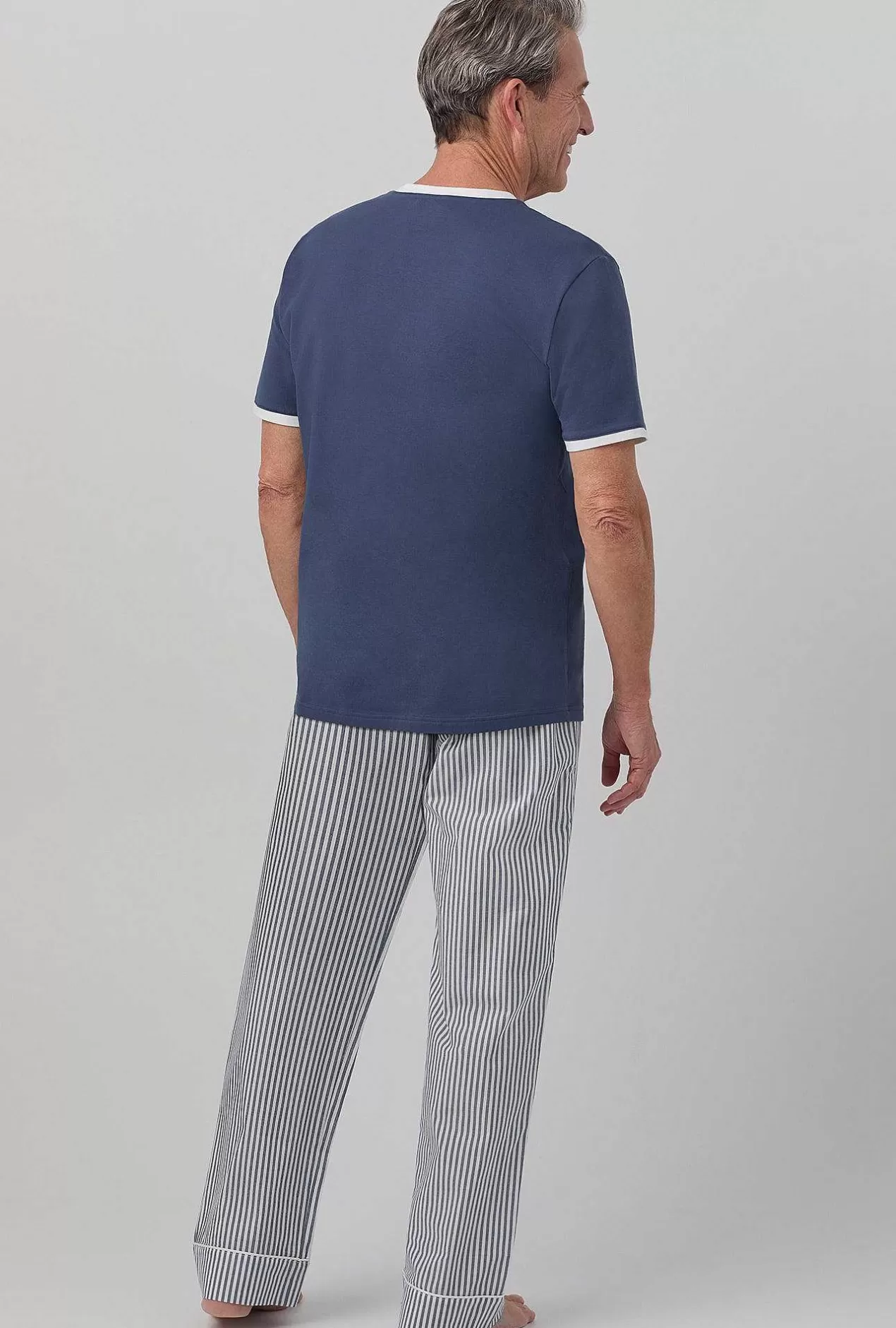 Stripe Shop*Bedhead Pajamas Blue South Shore Stripe Men'S Short Sleeve Tee Woven Cotton Poplin Pj Set