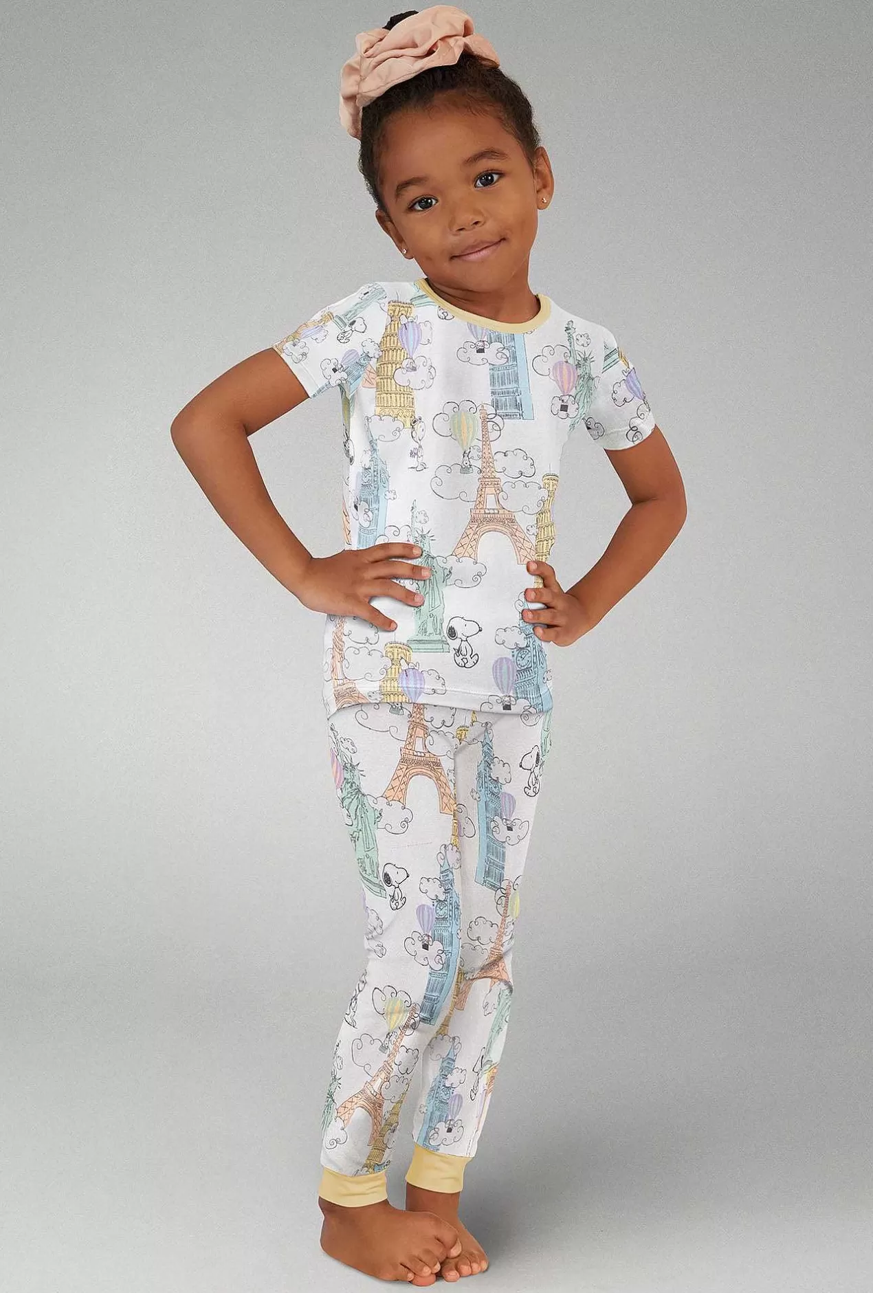 Mother'S Day*Bedhead Pajamas Bon Voyage Snoopy Short Sleeve Stretch Jersey Kids Pj Set