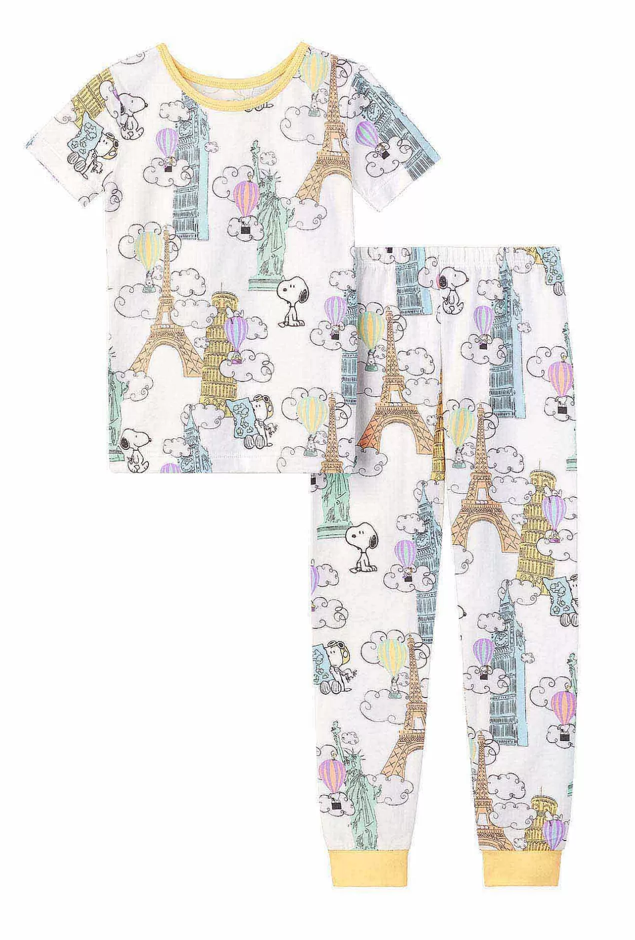 Mother'S Day*Bedhead Pajamas Bon Voyage Snoopy Short Sleeve Stretch Jersey Kids Pj Set