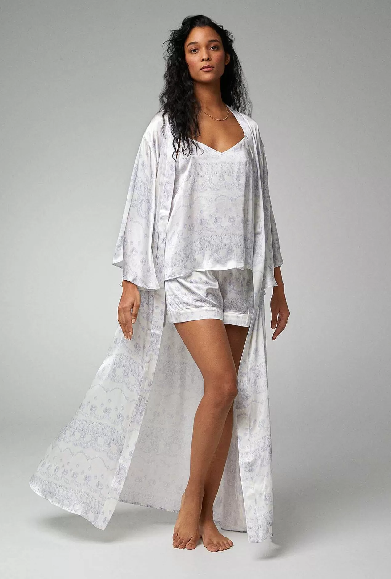 Robes*Bedhead Pajamas Buttercream Banded Collar Woven Silk Satin Maxi Robe