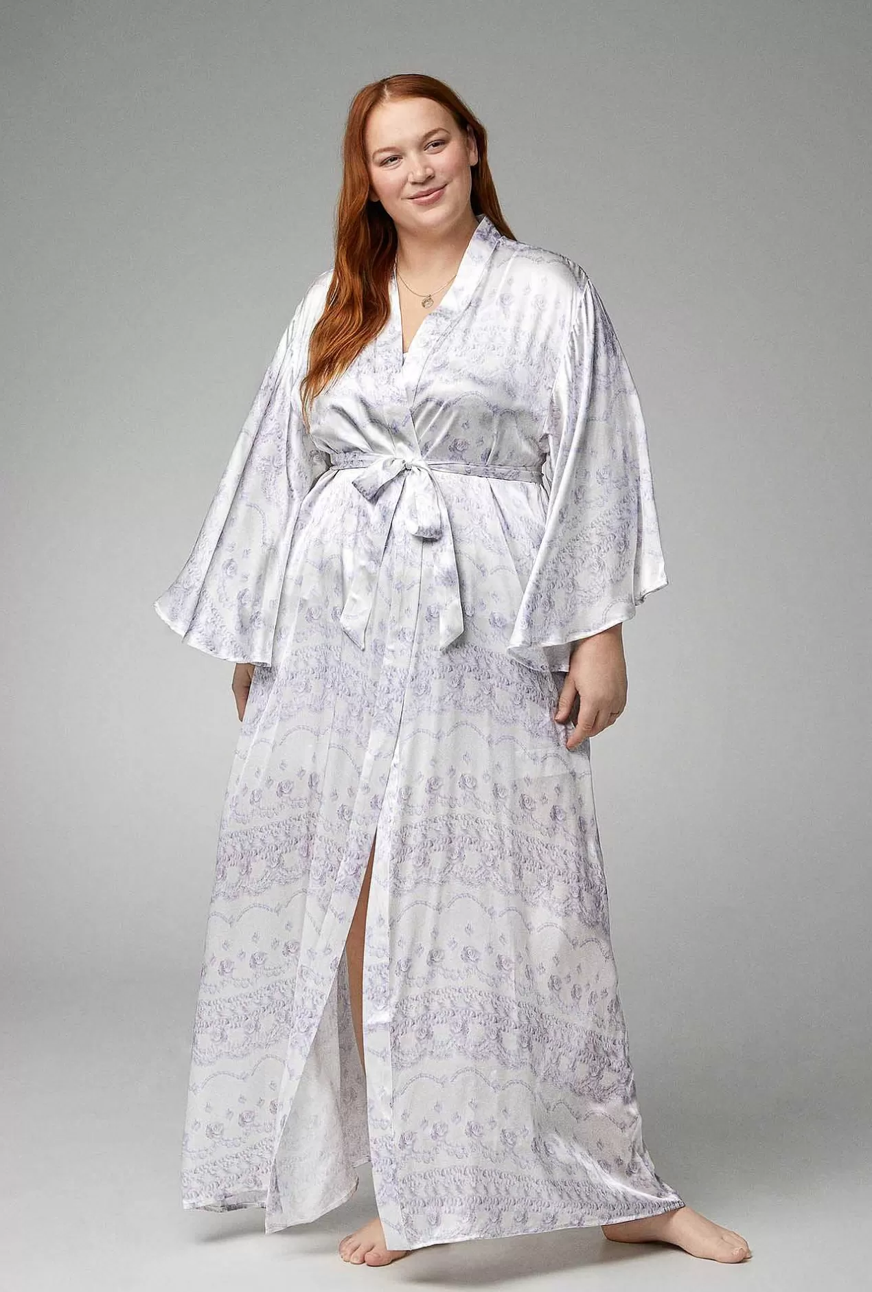 Robes*Bedhead Pajamas Buttercream Banded Collar Woven Silk Satin Maxi Robe