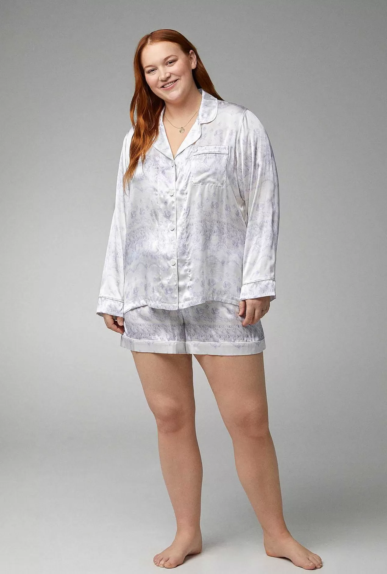 Bridal Shop*Bedhead Pajamas Buttercream Long Sleeve Classic Woven Silk Satin Shorty Pj Set