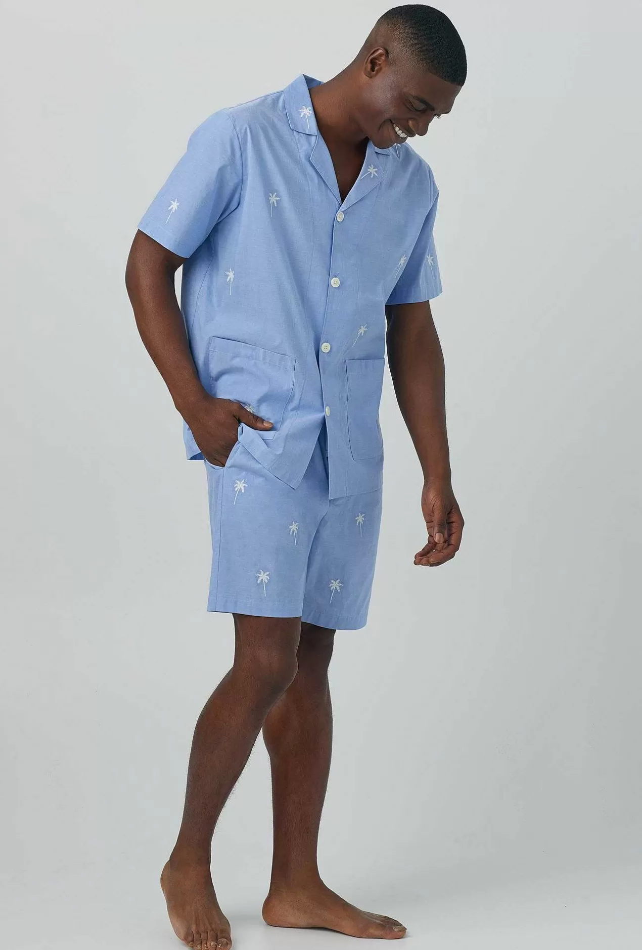 Notch Collar Short Sleep Sets*Bedhead Pajamas Chambray Men'S Short Sleeve Woven Cotton Poplin Boxer Short Pj Set