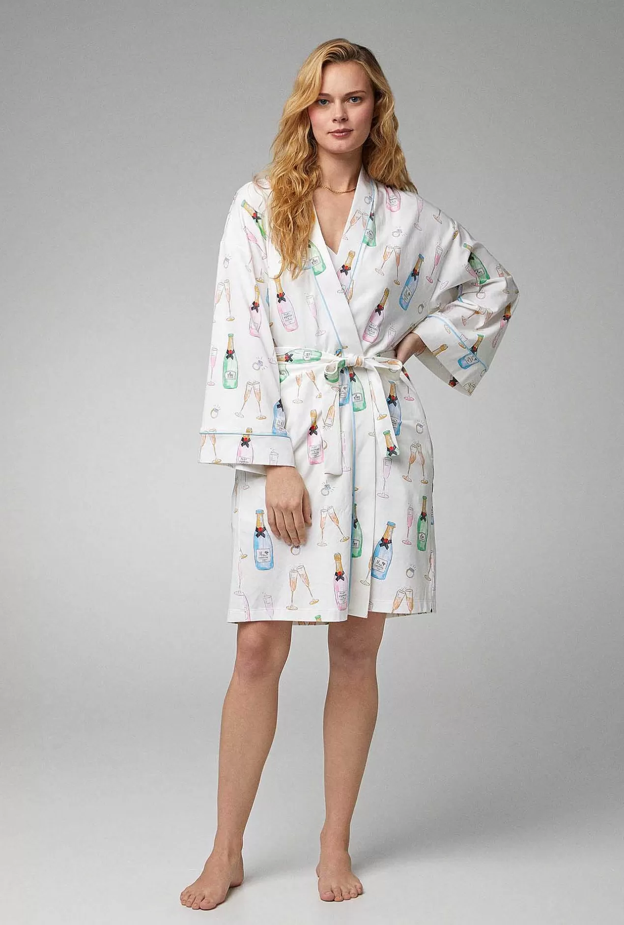 Robes*Bedhead Pajamas Champagne Wedding Banded Collar Stretch Jersey Robe