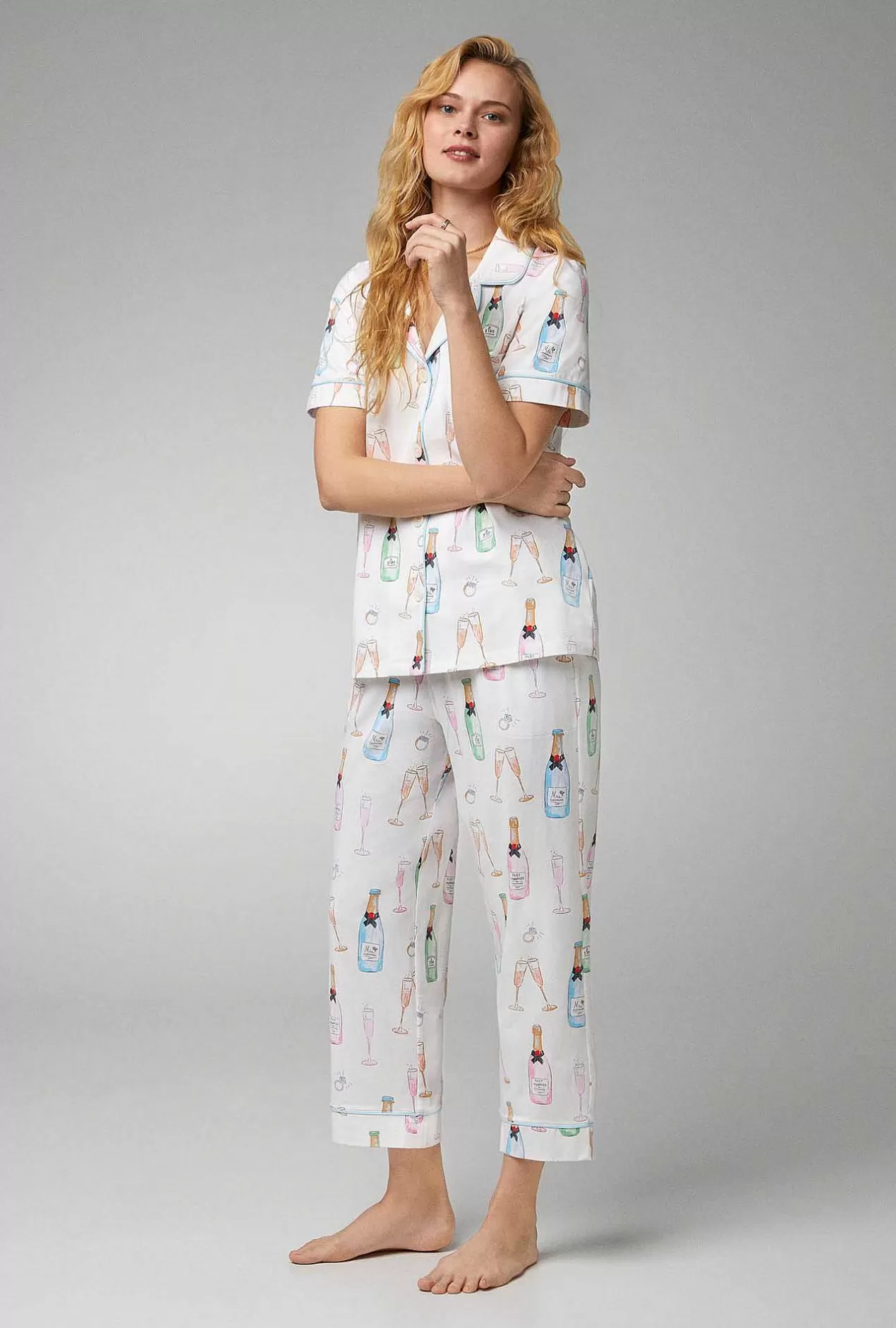 Cropped Sets*Bedhead Pajamas Champagne Wedding Short Sleeve Classic Stretch Jersey Cropped Pj Set