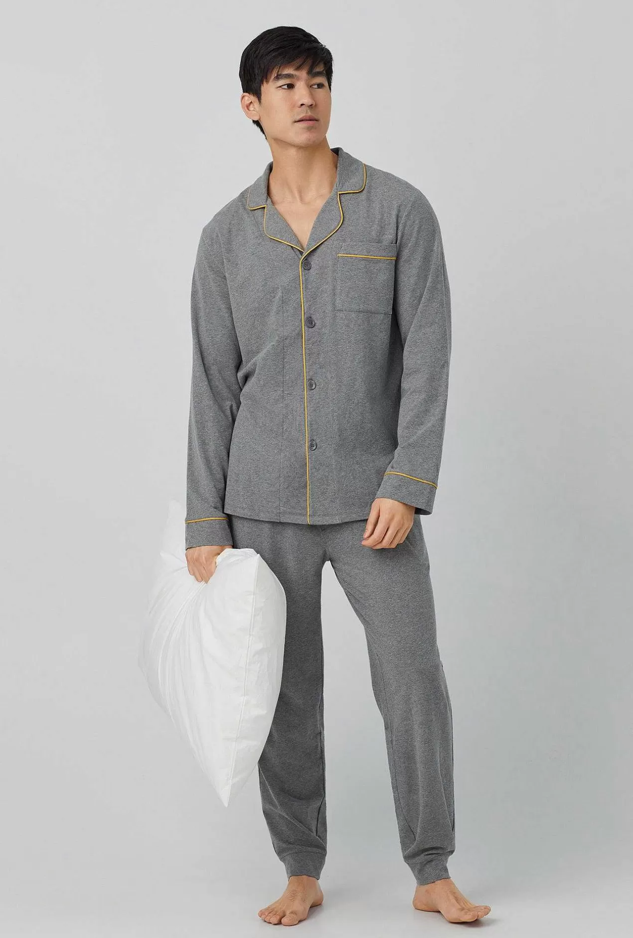 Lounge*Bedhead Pajamas Charcoal Heather Men'S Long Sleeve And Jogger Stretch Jersey Pj Set
