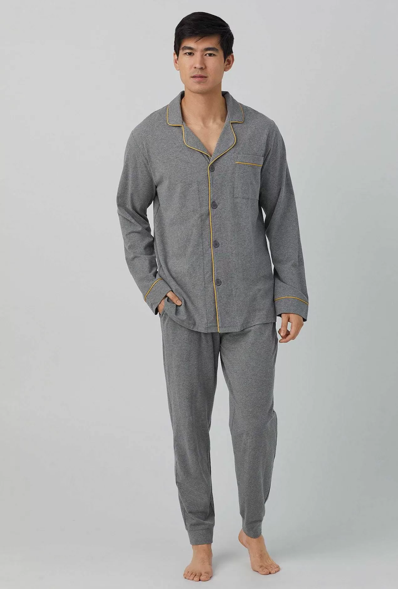 Notch Collar Long Sleep Sets*Bedhead Pajamas Charcoal Heather Men'S Long Sleeve And Jogger Stretch Jersey Pj Set