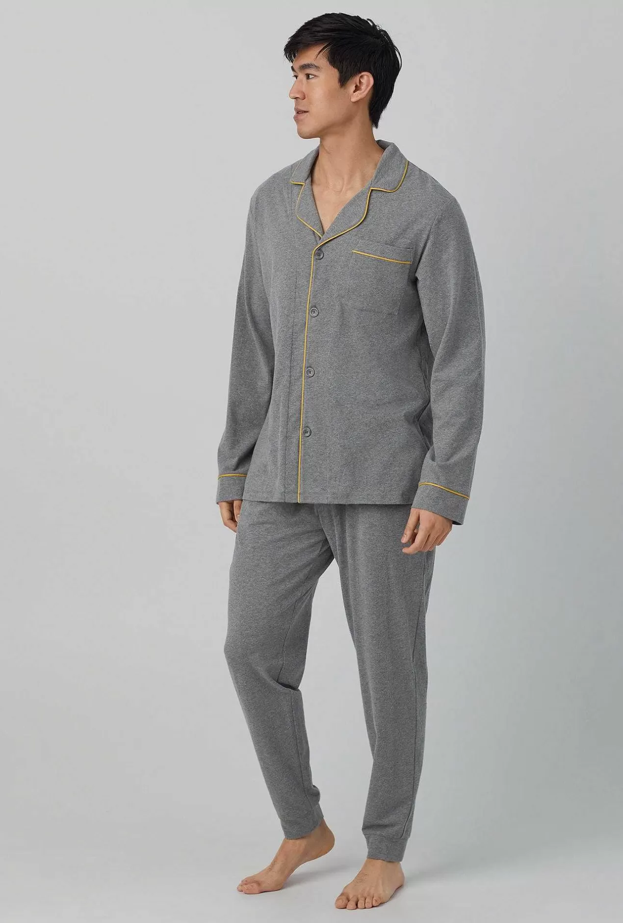 Notch Collar Long Sleep Sets*Bedhead Pajamas Charcoal Heather Men'S Long Sleeve And Jogger Stretch Jersey Pj Set