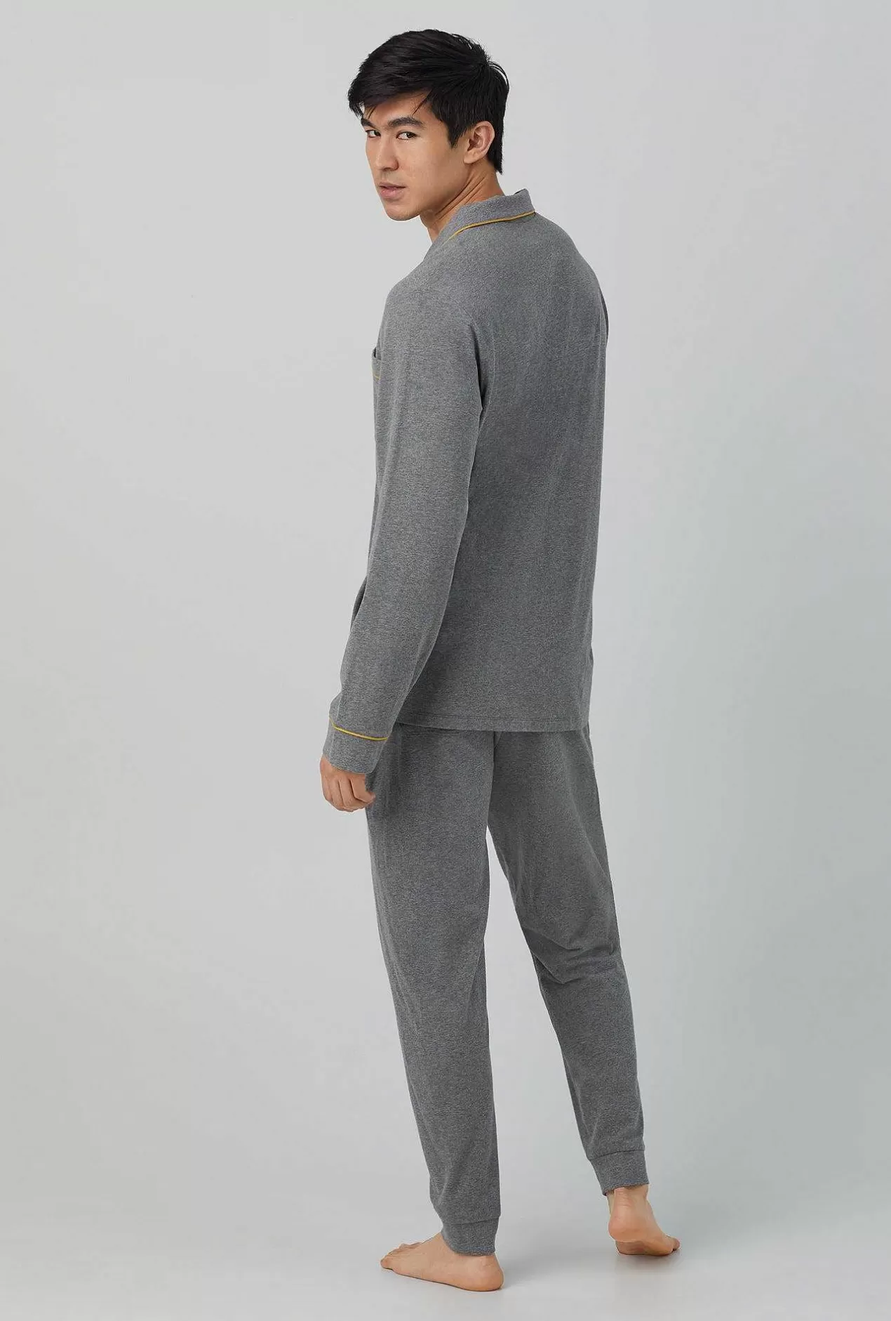 Lounge*Bedhead Pajamas Charcoal Heather Men'S Long Sleeve And Jogger Stretch Jersey Pj Set