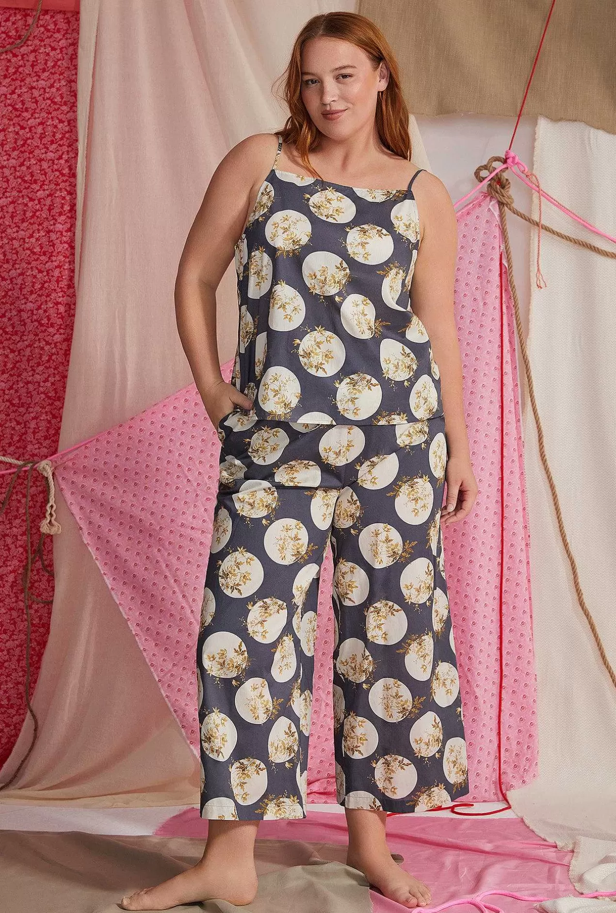 Made With Liberty Fabrics*Bedhead Pajamas Charcoal Posey Square Neck Tank Woven Cotton Tana Lawn® Cropped Pj Set Made With Liberty Fabrics