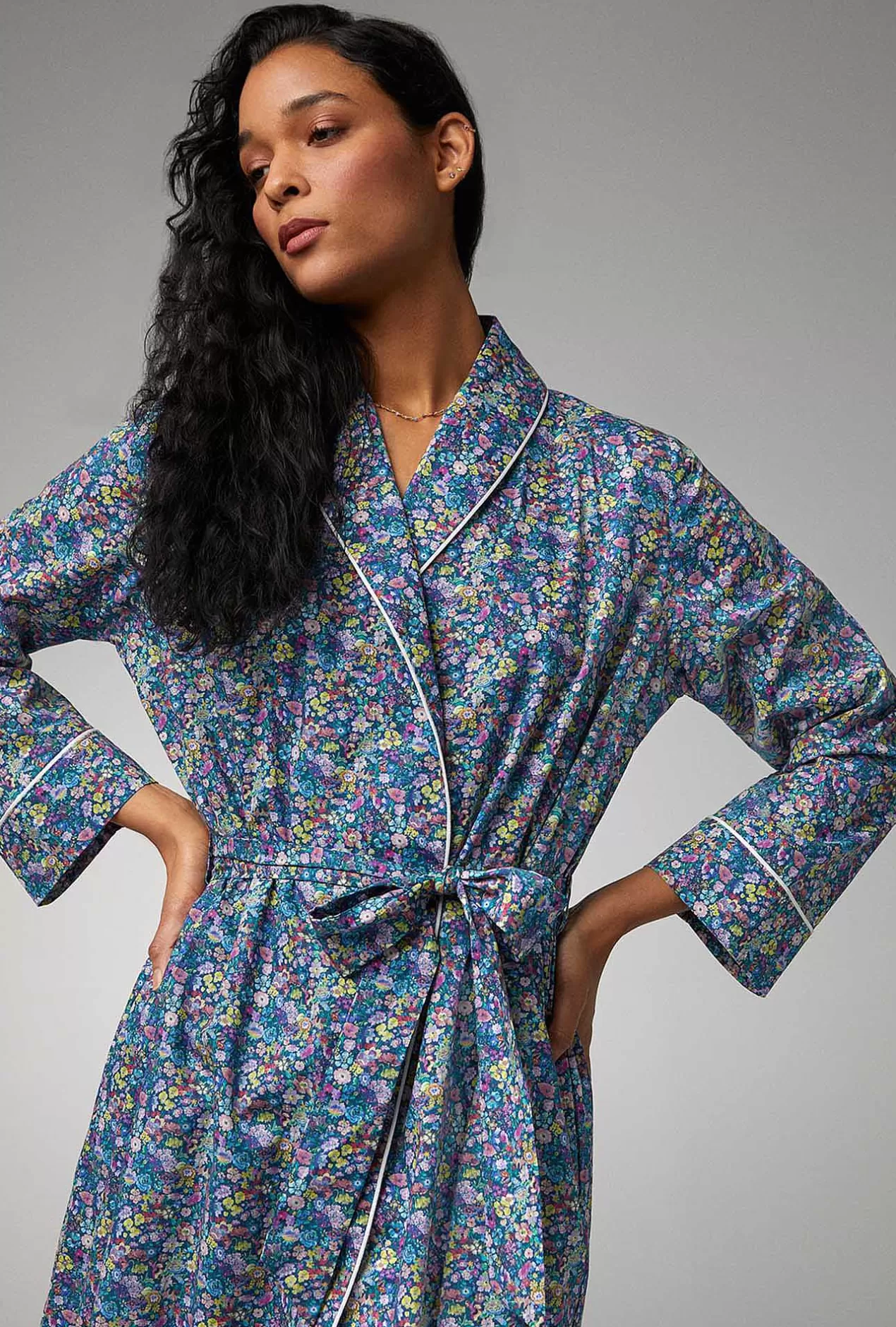 Made With Liberty Fabrics*Bedhead Pajamas Classic Garden Shawl Collar Classic Woven Tana Lawn® Robe Made With Liberty Fabrics