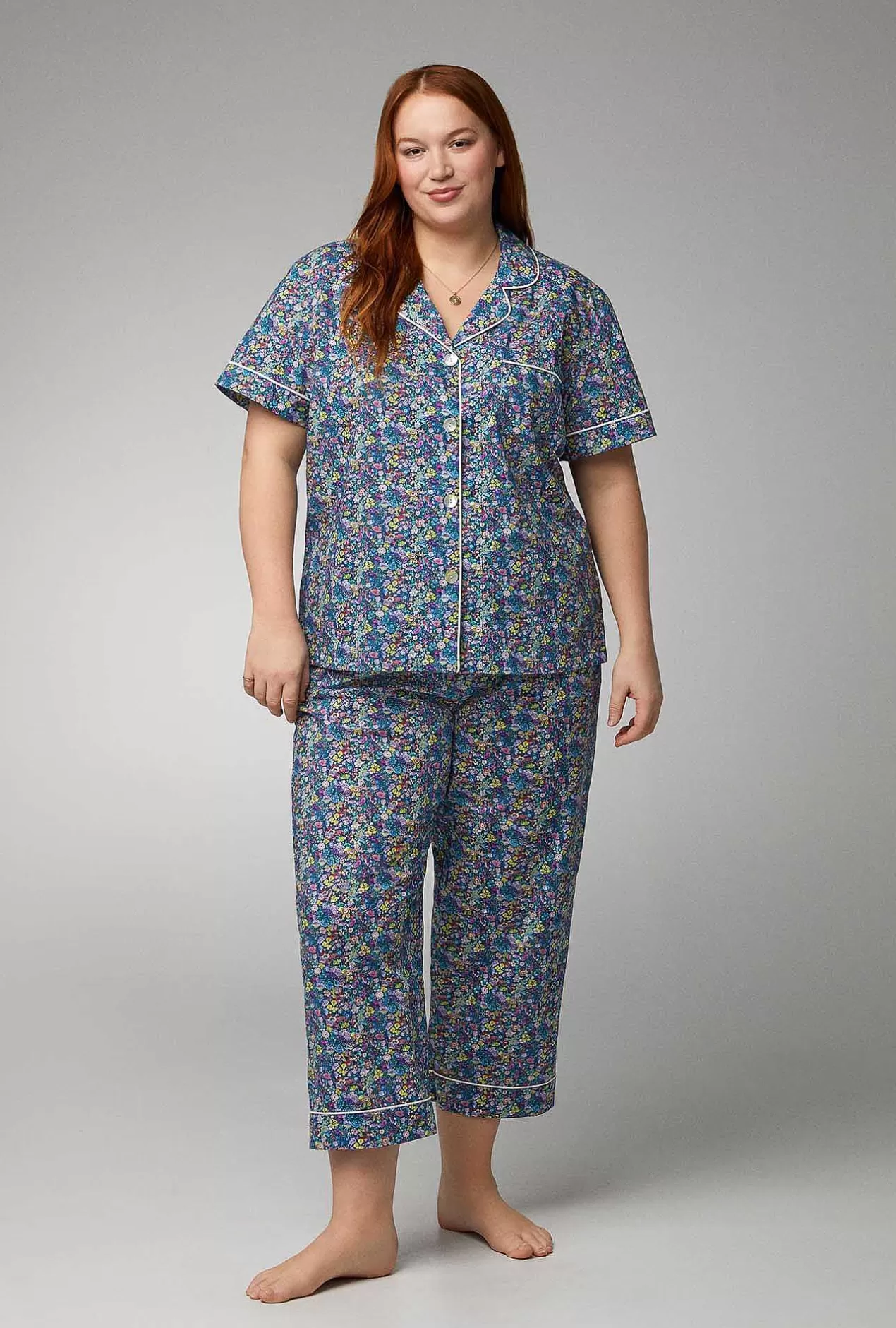 Made With Liberty Fabrics*Bedhead Pajamas Classic Garden Short Sleeve Classic Woven Cotton Tana Lawn® Cropped Pj Set Made With Liberty Fabrics