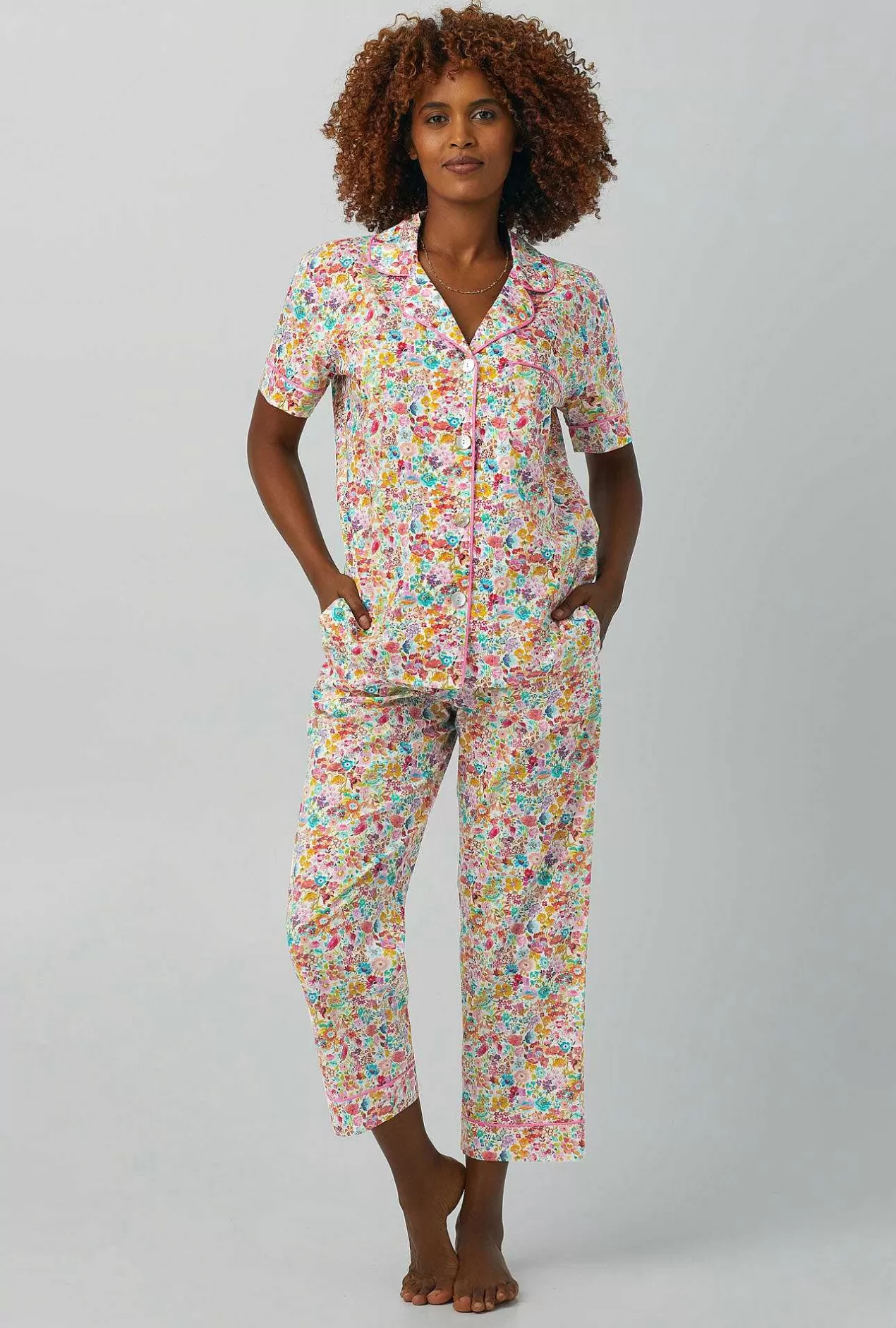 Made With Liberty Fabrics*Bedhead Pajamas Classic Meadow Short Sleeve Classic Woven Cotton Tana Lawn® Cropped Pj Set Made With Liberty Fabrics