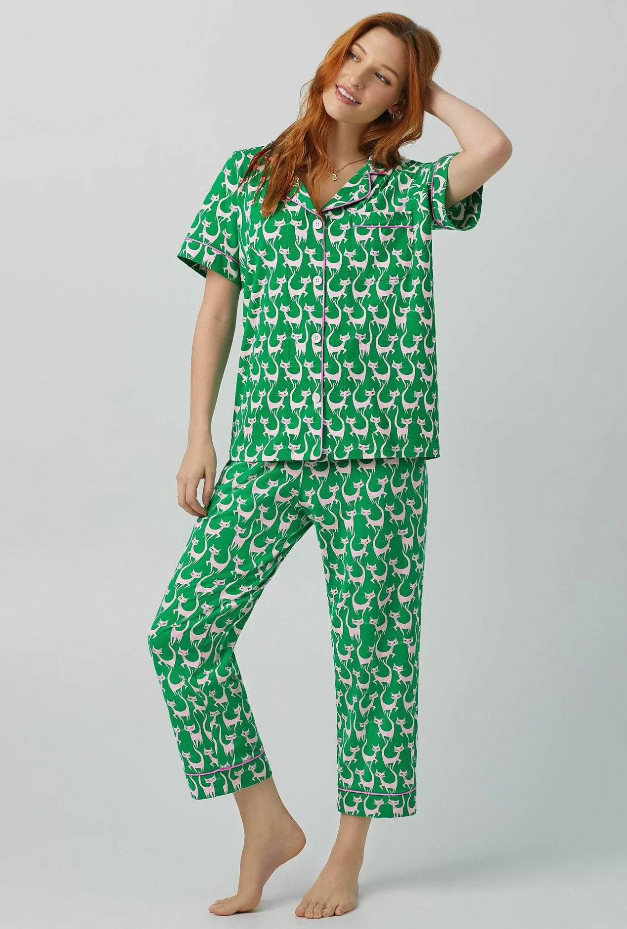 Cropped Sets*Bedhead Pajamas Cool Cats Short Sleeve Classic Stretch Jersey Cropped Pj Set
