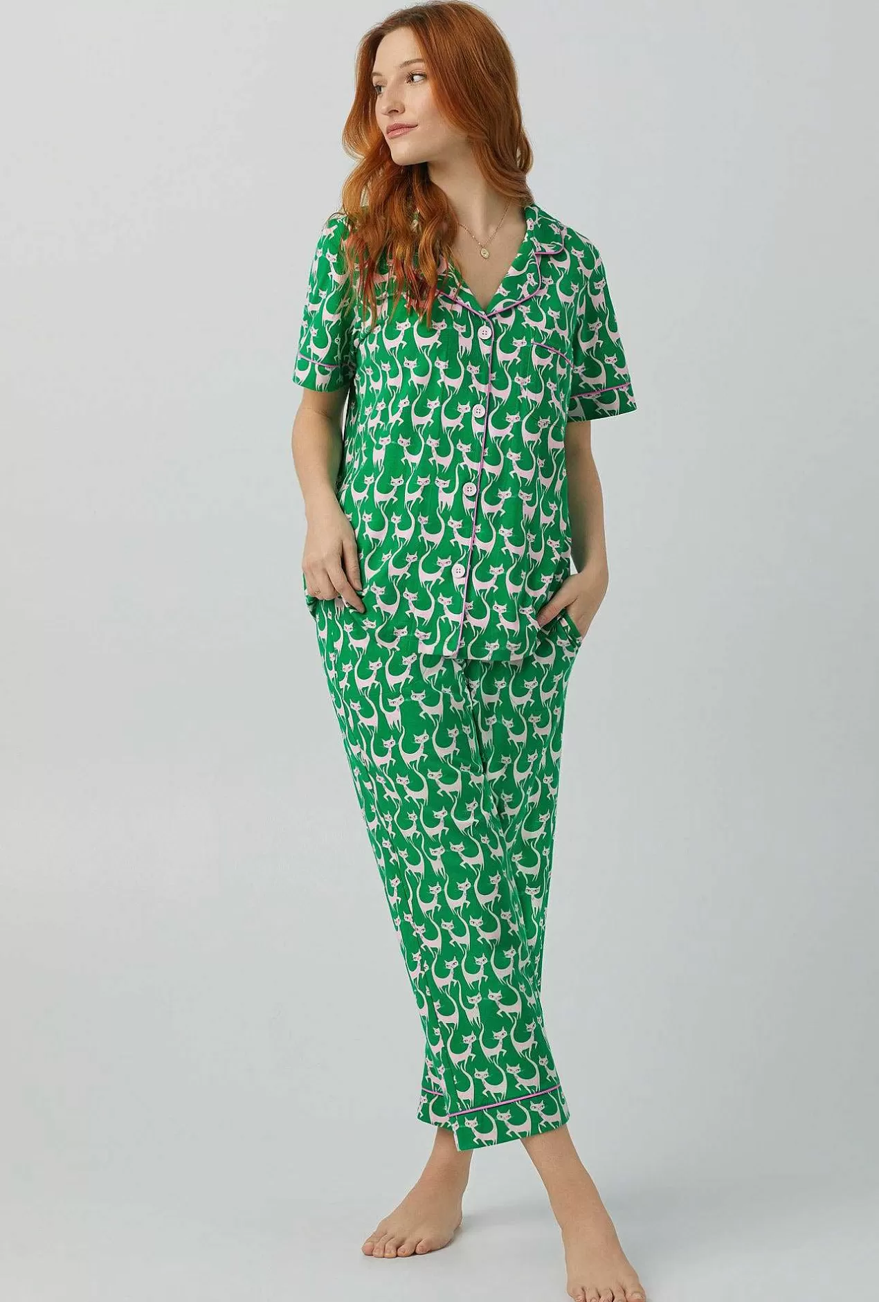 Cropped Sets*Bedhead Pajamas Cool Cats Short Sleeve Classic Stretch Jersey Cropped Pj Set