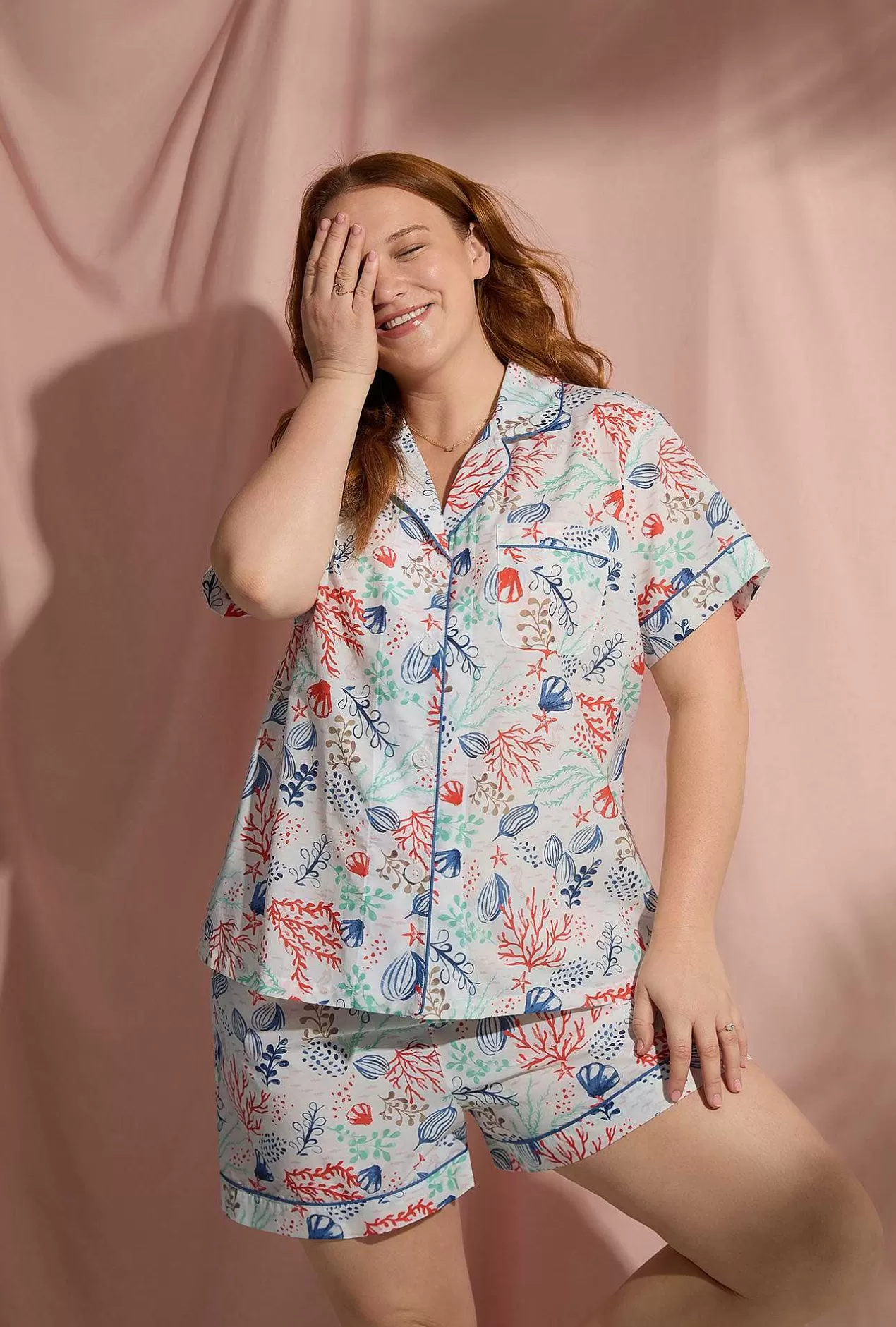 Extended Sizes*Bedhead Pajamas Coral Reef Short Sleeve Classic Woven Cotton Silk Pj Set