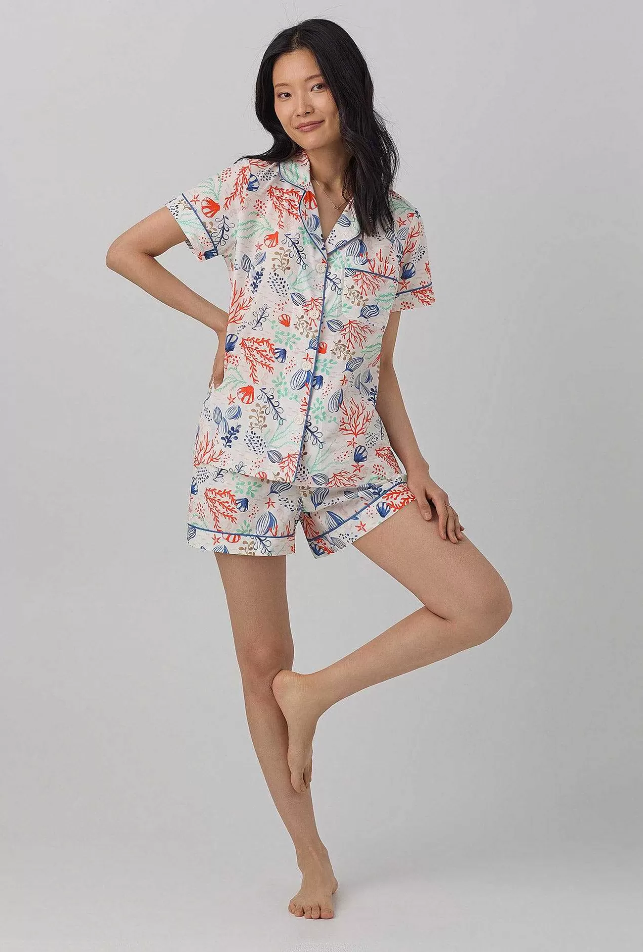 Shorty Sets*Bedhead Pajamas Coral Reef Short Sleeve Classic Woven Cotton Silk Pj Set