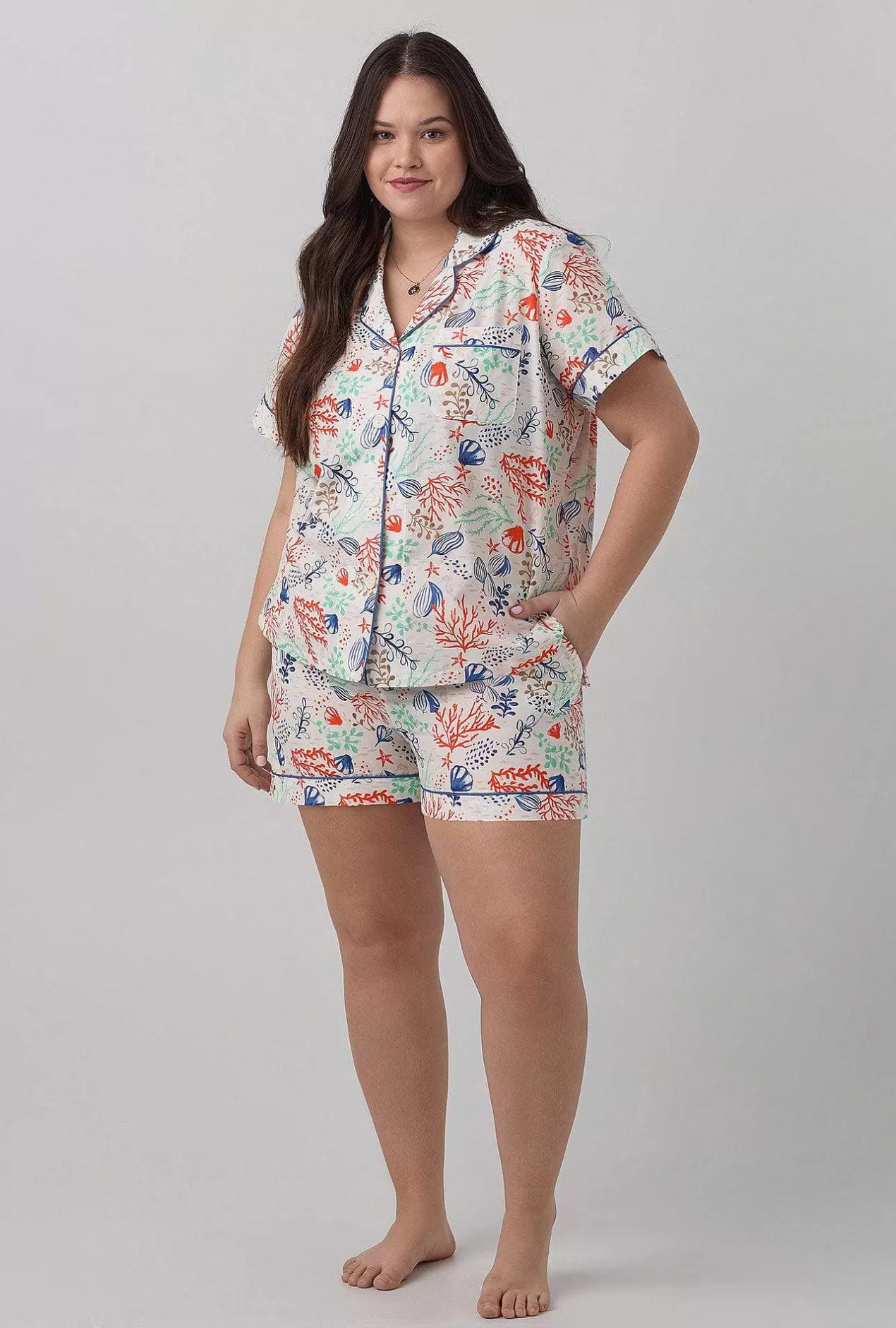 Extended Sizes*Bedhead Pajamas Coral Reef Short Sleeve Classic Woven Cotton Silk Pj Set