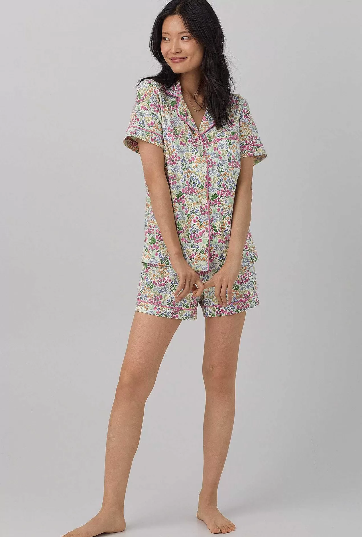 Extended Sizes*Bedhead Pajamas Cottage Garden Short Sleeve Classic Shorty Stretch Jersey Pj Set
