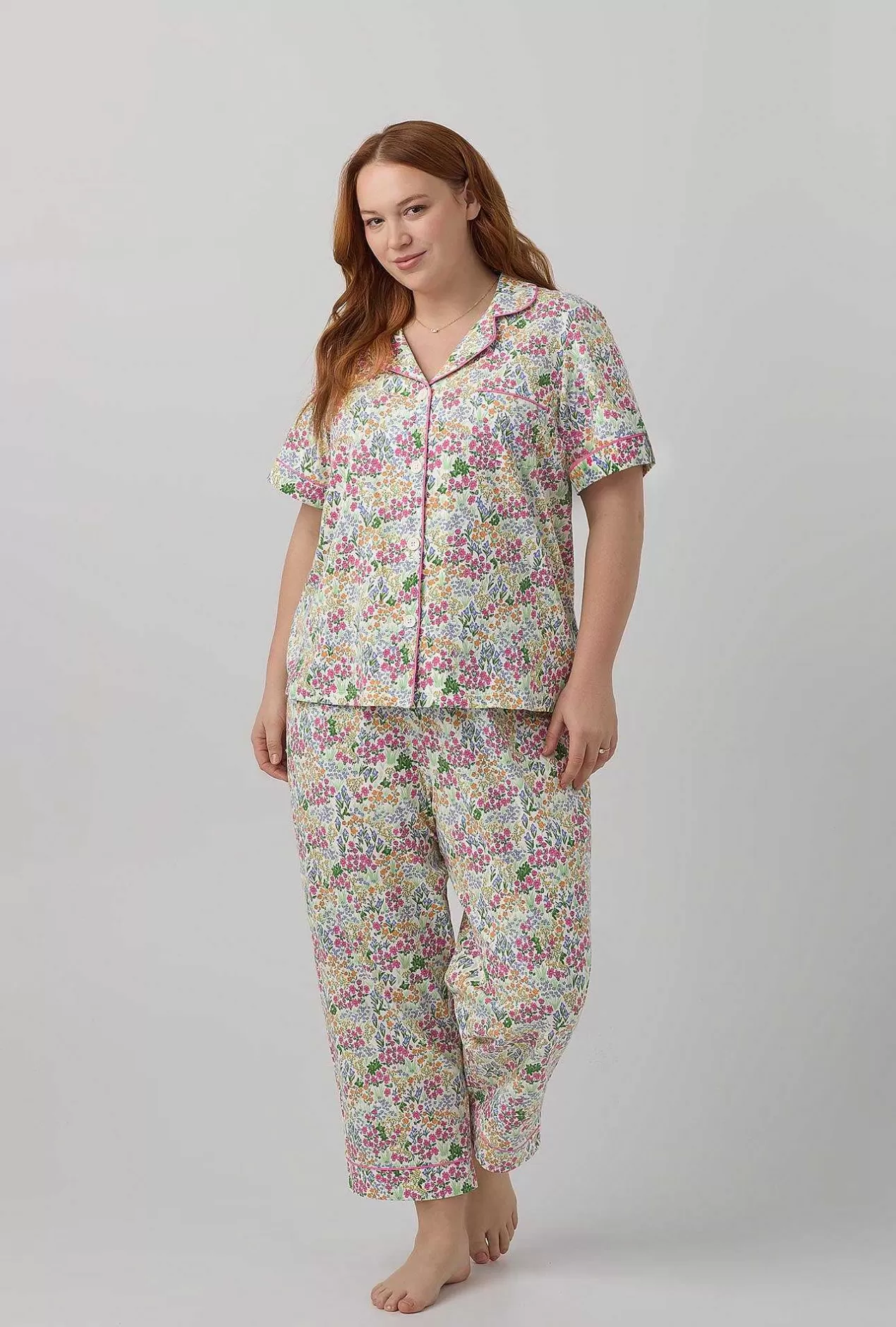Floral Shop*Bedhead Pajamas Cottage Garden Short Sleeve Classic Stretch Jersey Cropped Pj Set
