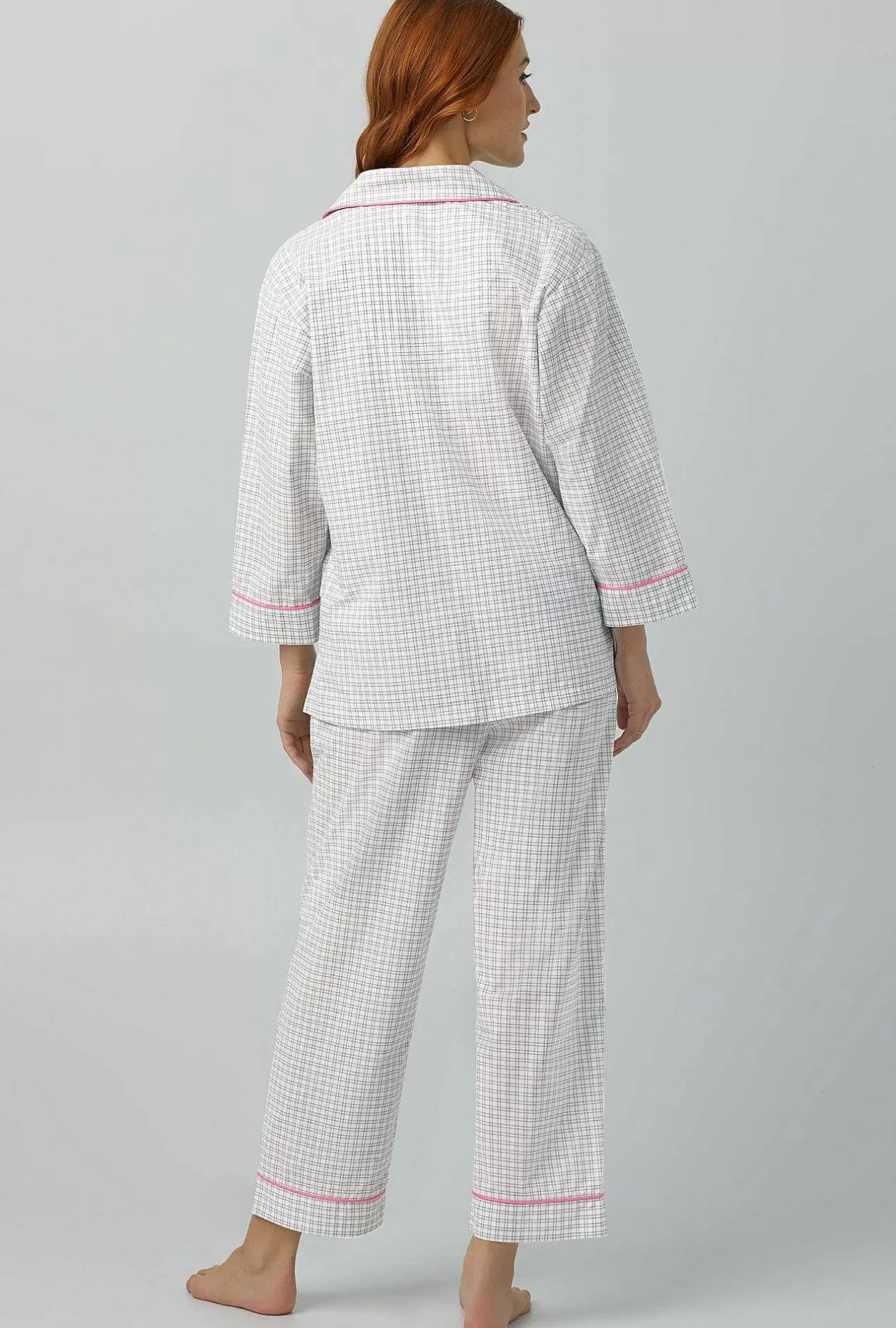 Cropped Sets*Bedhead Pajamas Cottage Plaid 3/4 Sleeve Classic Woven Cotton Poplin Cropped Pj Set