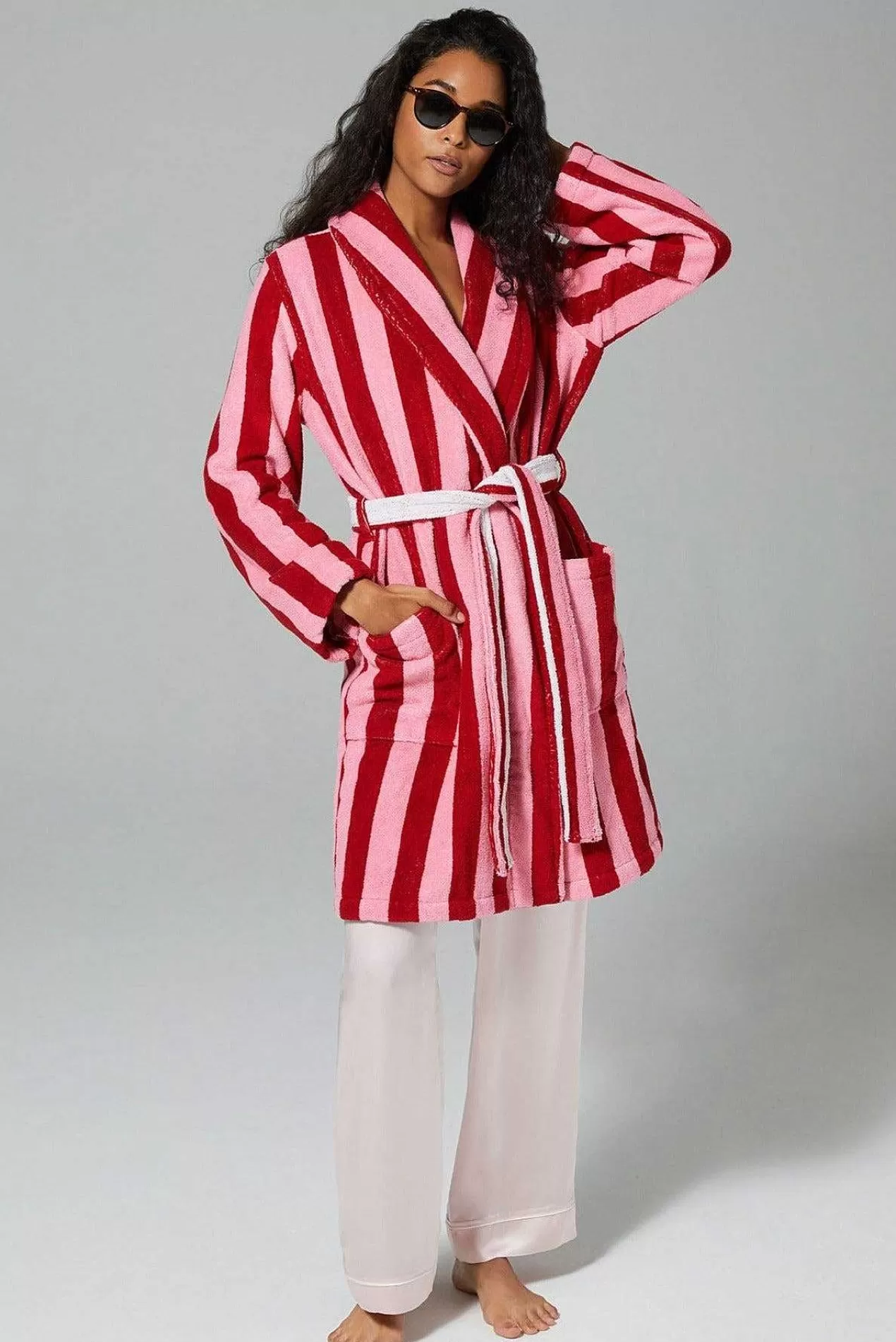 Men'S Robes*Bedhead Pajamas Cottage Stripe Unisex Short Woven Cotton Loop Turkish Terry Jacquard Robe