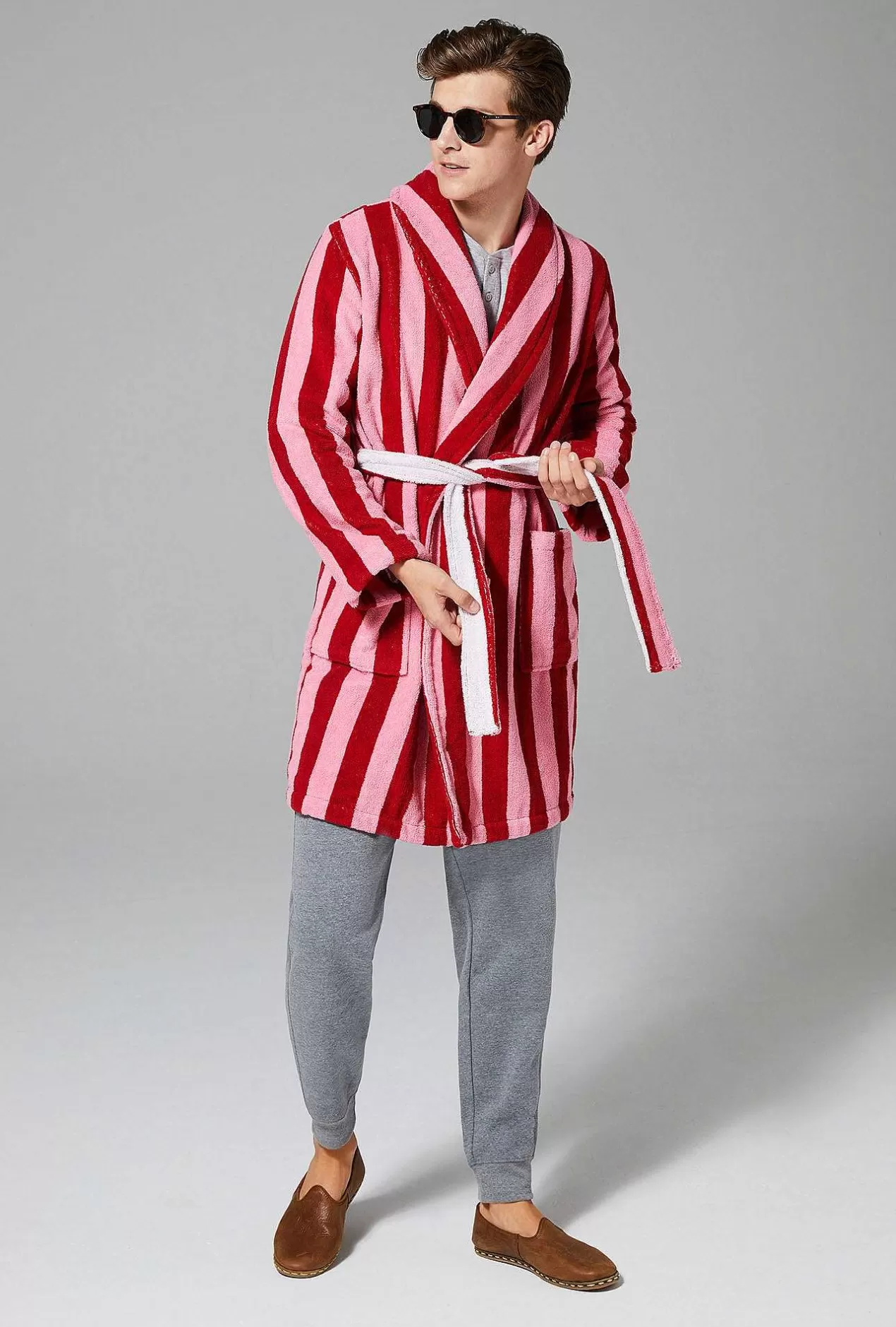 Men'S Robes*Bedhead Pajamas Cottage Stripe Unisex Short Woven Cotton Loop Turkish Terry Jacquard Robe