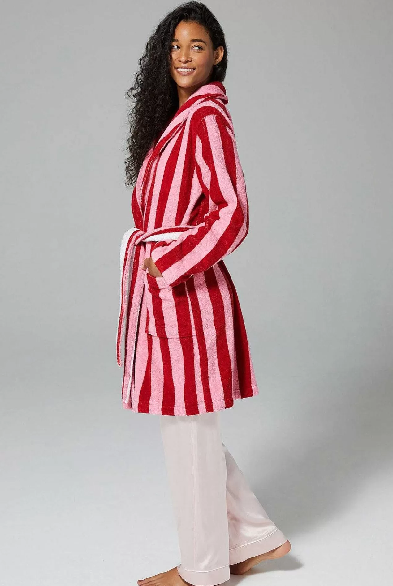 Men'S Robes*Bedhead Pajamas Cottage Stripe Unisex Short Woven Cotton Loop Turkish Terry Jacquard Robe