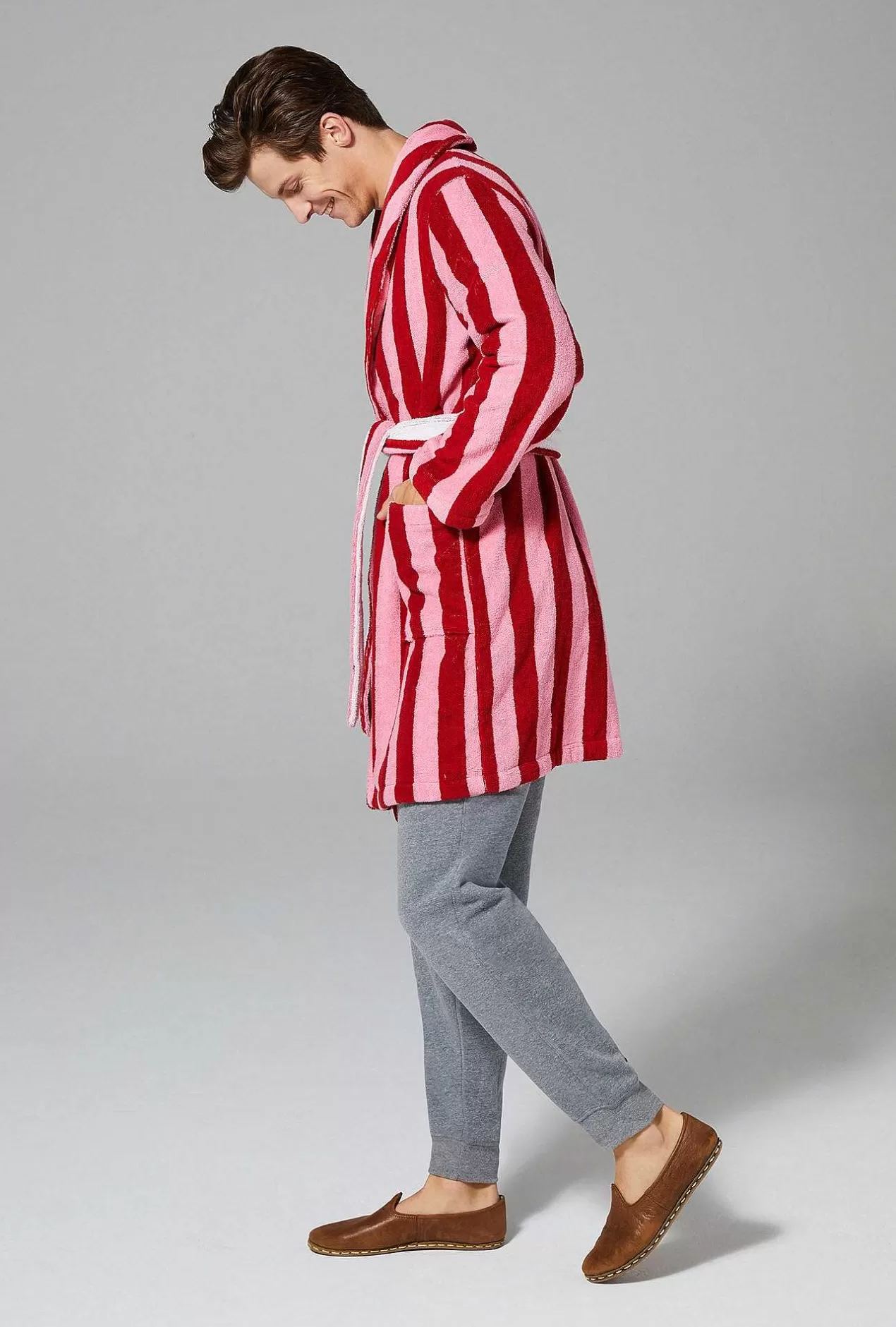 Robes*Bedhead Pajamas Cottage Stripe Unisex Short Woven Cotton Loop Turkish Terry Jacquard Robe
