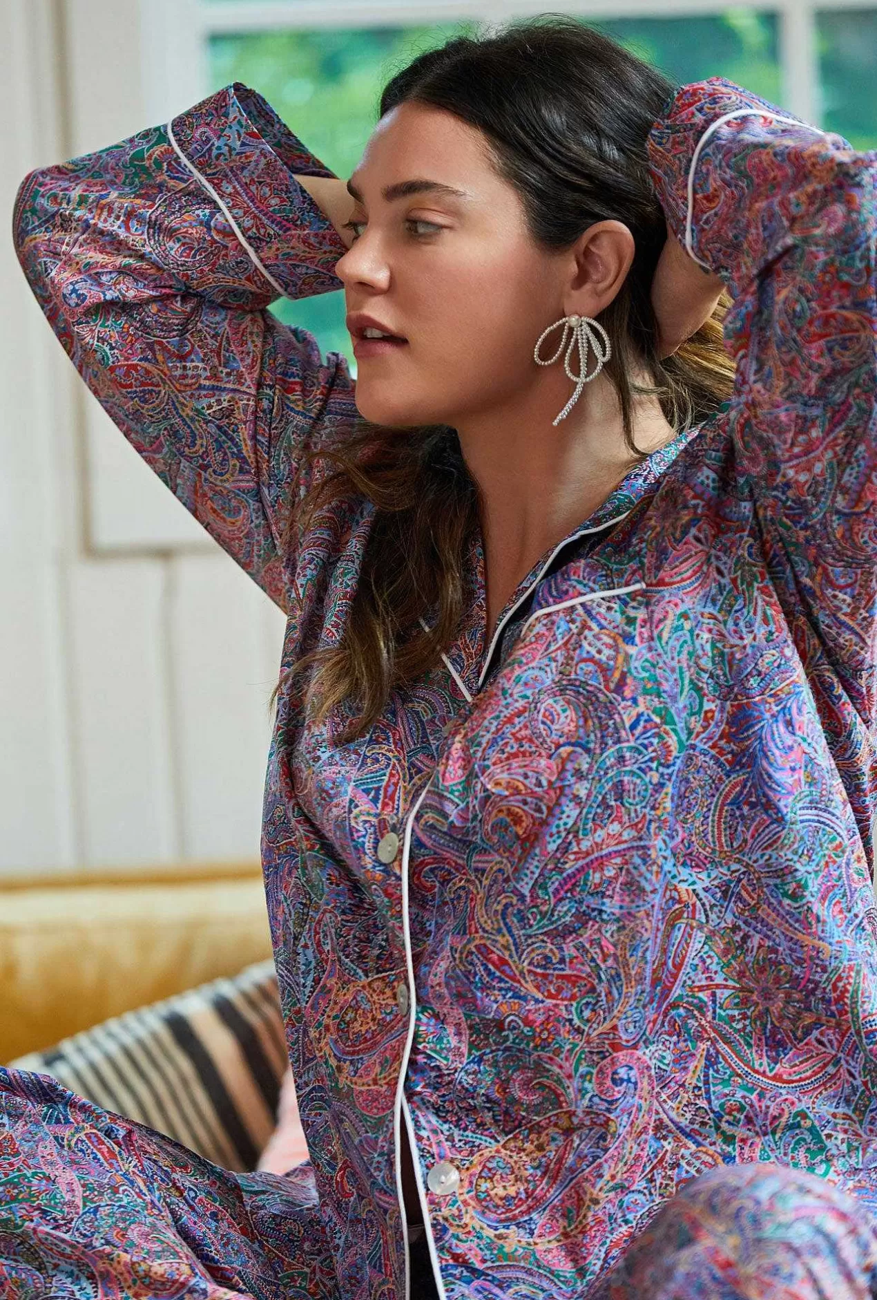 Extended Sizes*Bedhead Pajamas Dana Sharmin Long Sleeve Classic Woven Cotton Tana Lawn® Pj Set Made With Liberty Fabrics