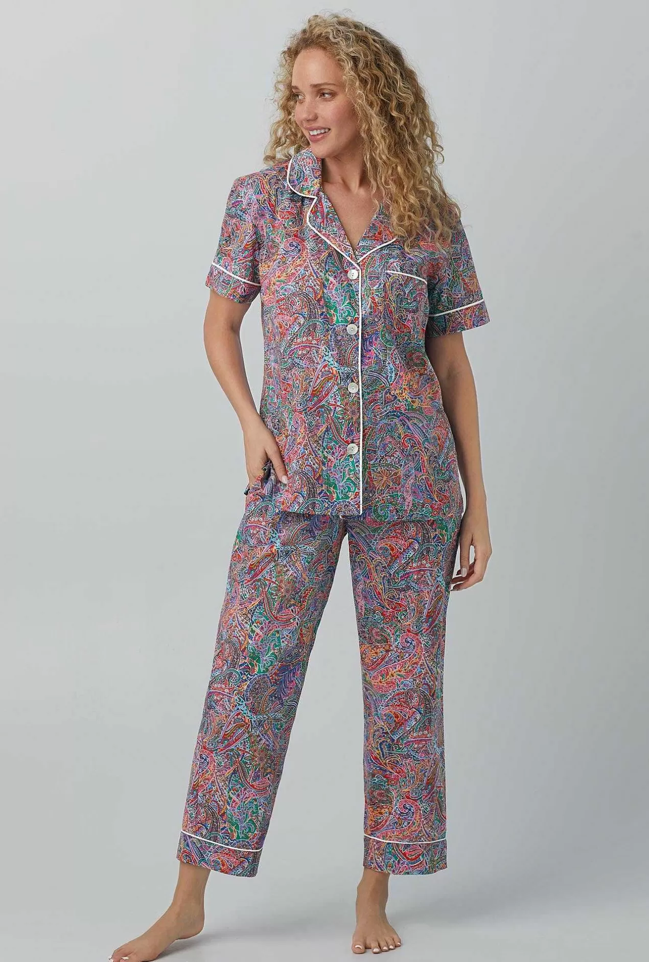 Made With Liberty Fabrics*Bedhead Pajamas Dana Sharmin Short Sleeve Classic Woven Cotton Tana Lawn® Cropped Pj Set Made With Liberty Fabrics
