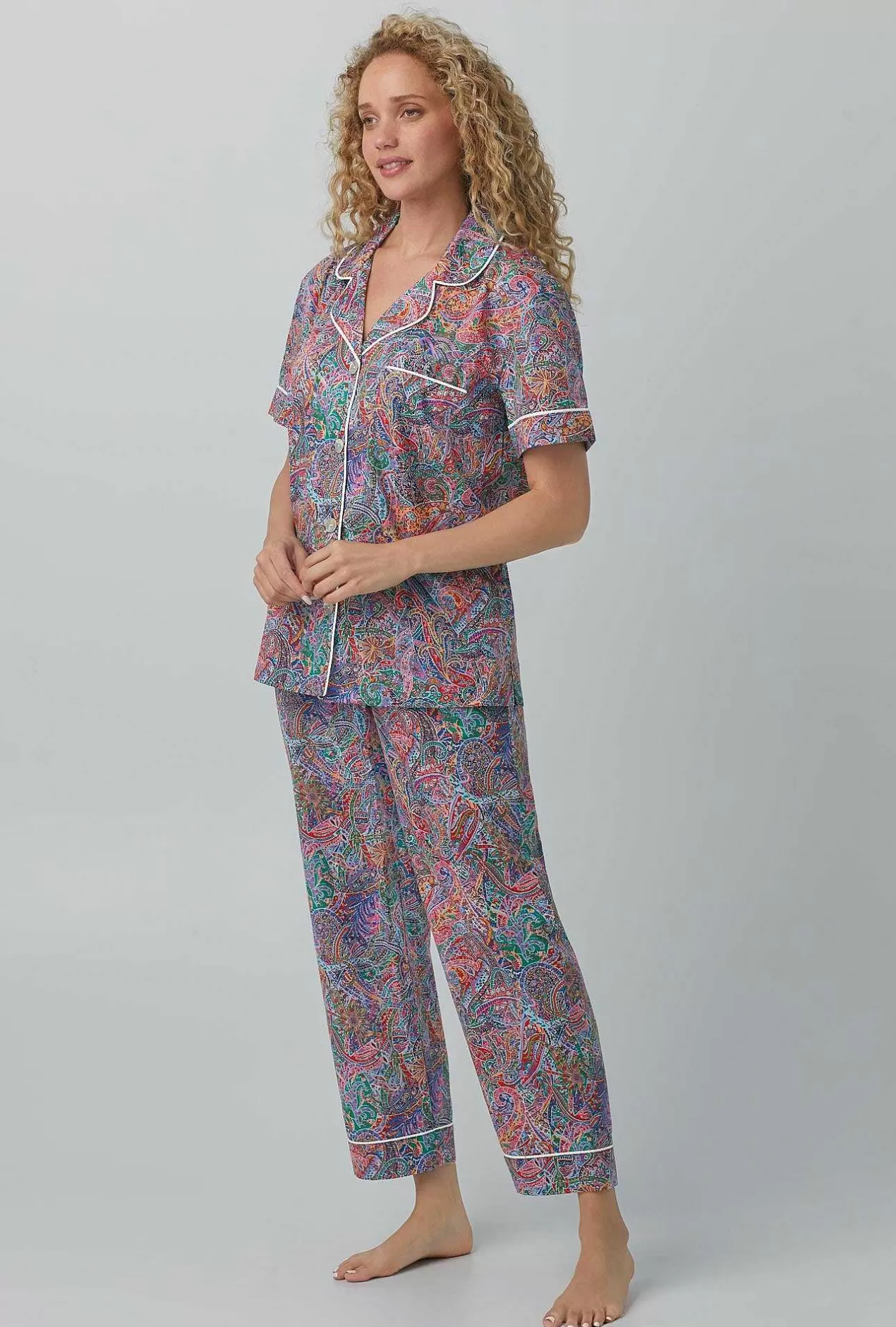 Made With Liberty Fabrics*Bedhead Pajamas Dana Sharmin Short Sleeve Classic Woven Cotton Tana Lawn® Cropped Pj Set Made With Liberty Fabrics