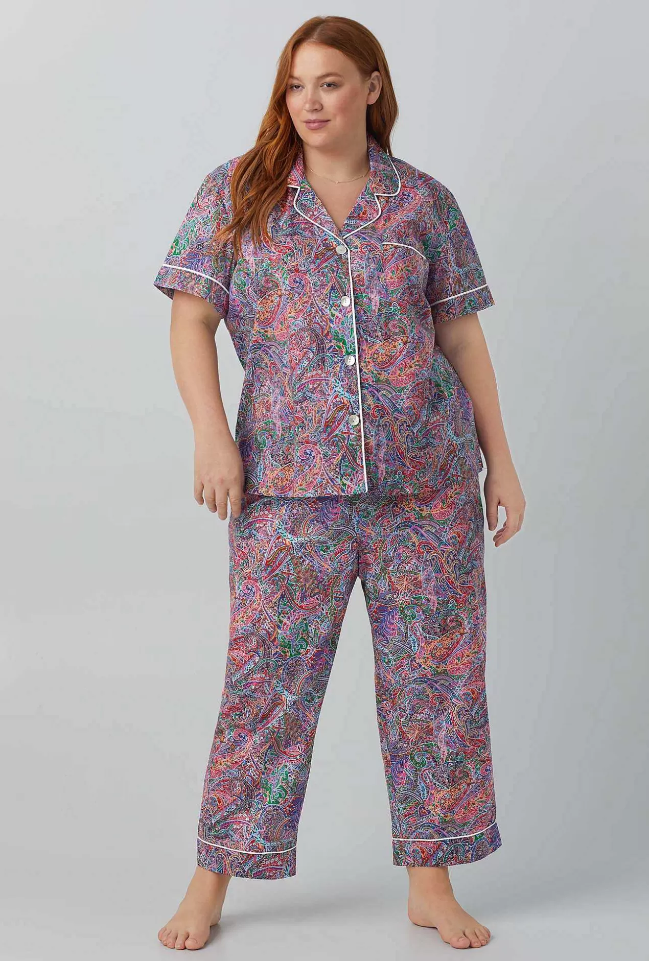 Made With Liberty Fabrics*Bedhead Pajamas Dana Sharmin Short Sleeve Classic Woven Cotton Tana Lawn® Cropped Pj Set Made With Liberty Fabrics