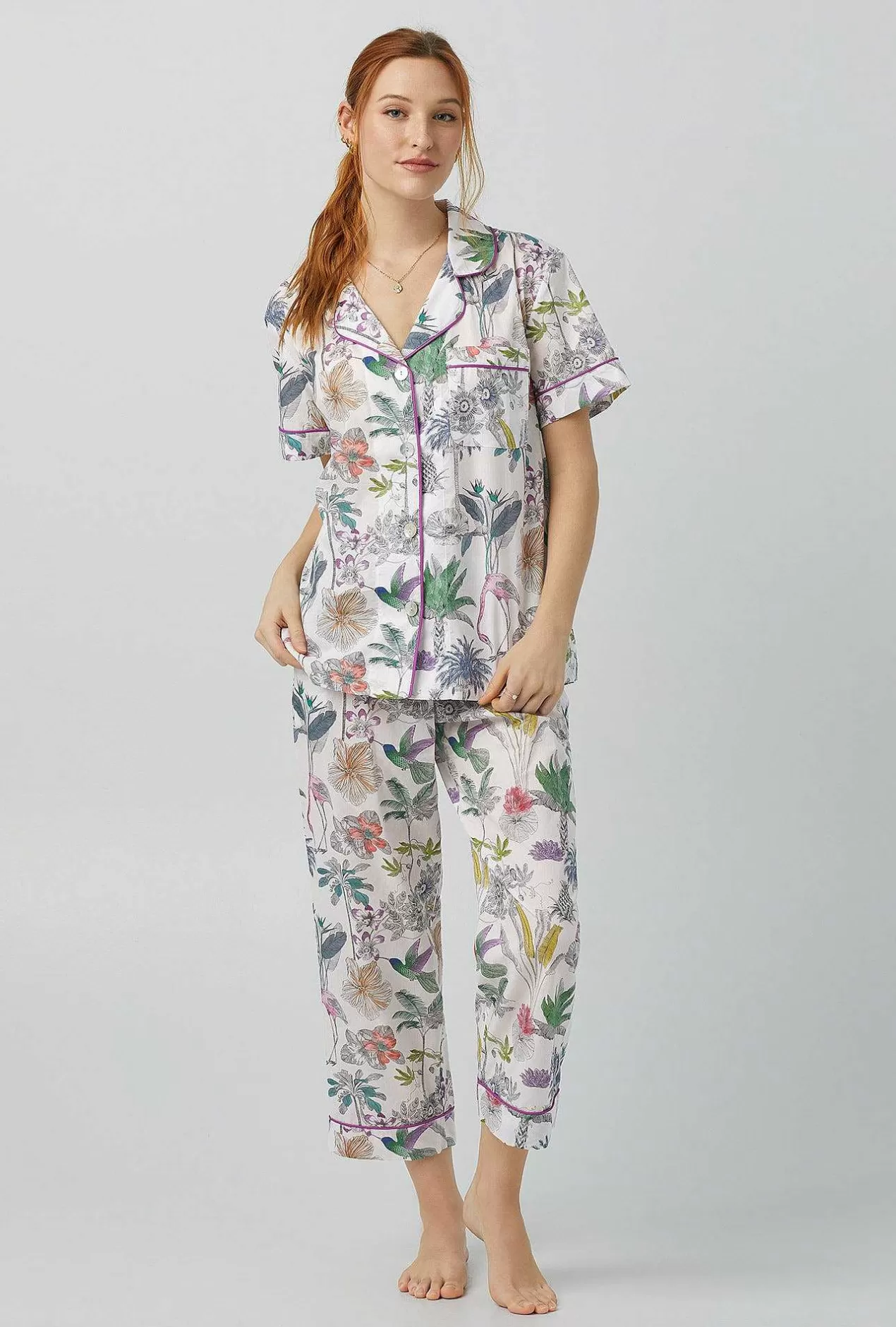 Floral Shop*Bedhead Pajamas Darwin'S Journey Short Sleeve Classic Woven Cotton Tana Lawn® Cropped Pj Set Made With Liberty Fabrics