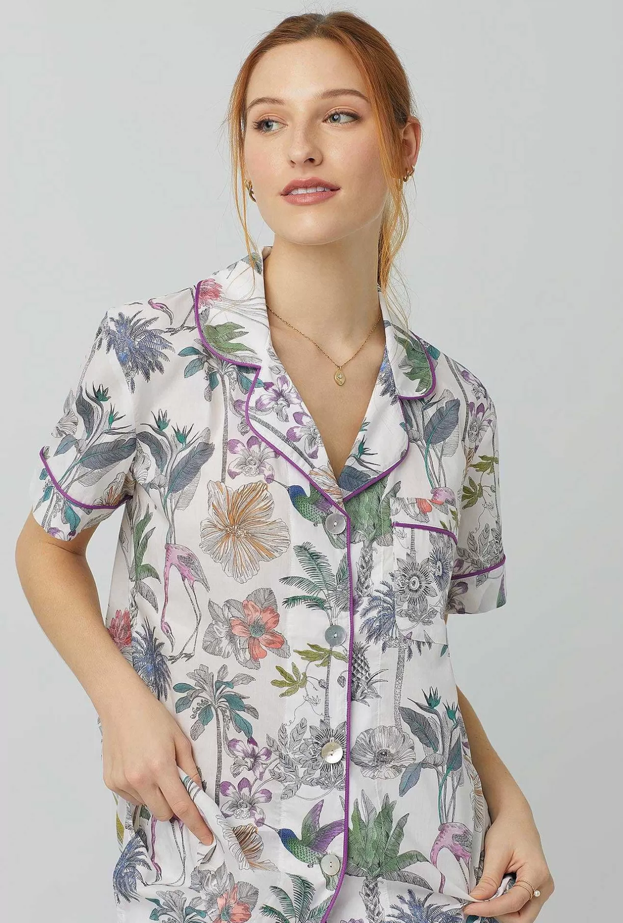 Cropped Sets*Bedhead Pajamas Darwin'S Journey Short Sleeve Classic Woven Cotton Tana Lawn® Cropped Pj Set Made With Liberty Fabrics