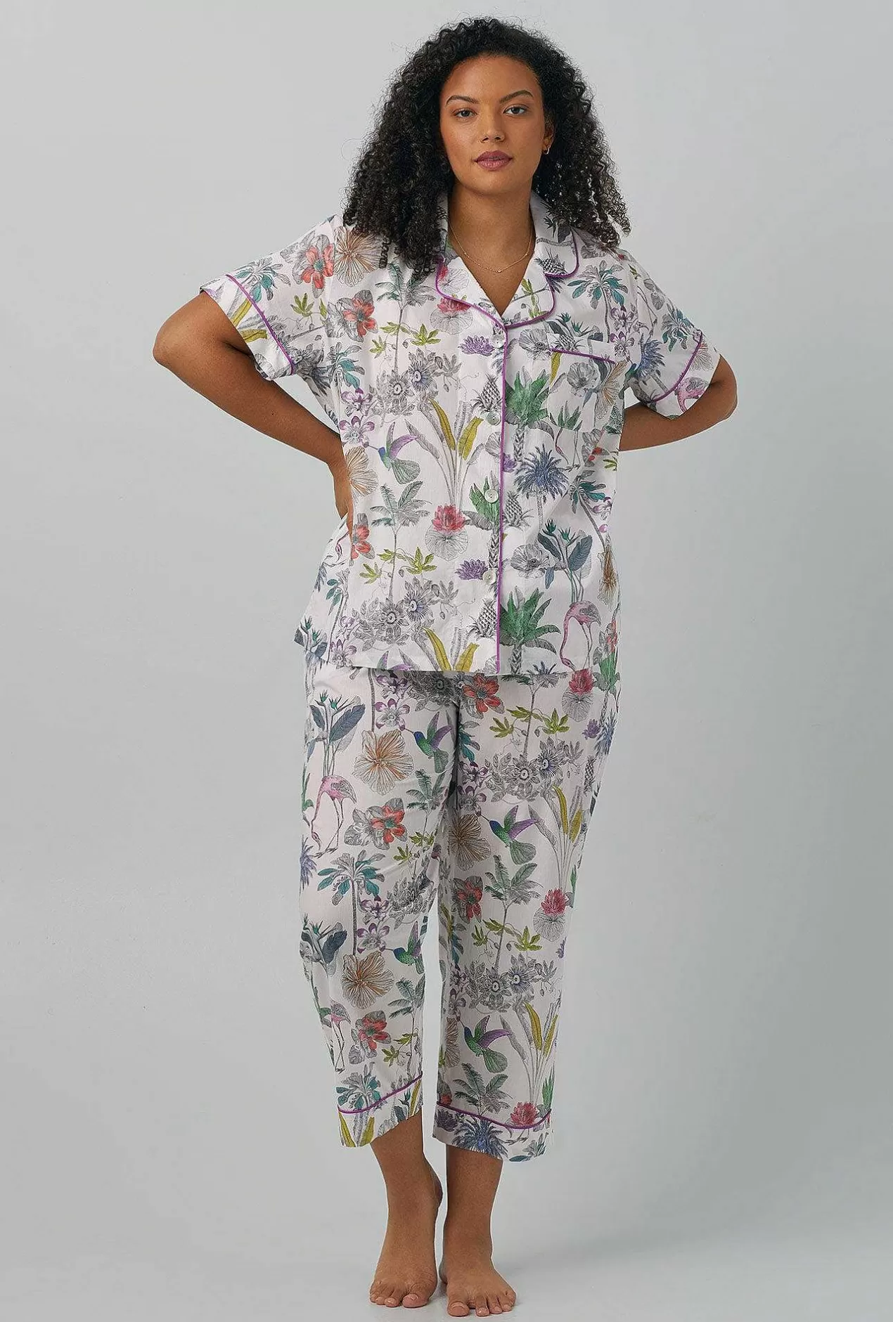 Made With Liberty Fabrics*Bedhead Pajamas Darwin'S Journey Short Sleeve Classic Woven Cotton Tana Lawn® Cropped Pj Set Made With Liberty Fabrics