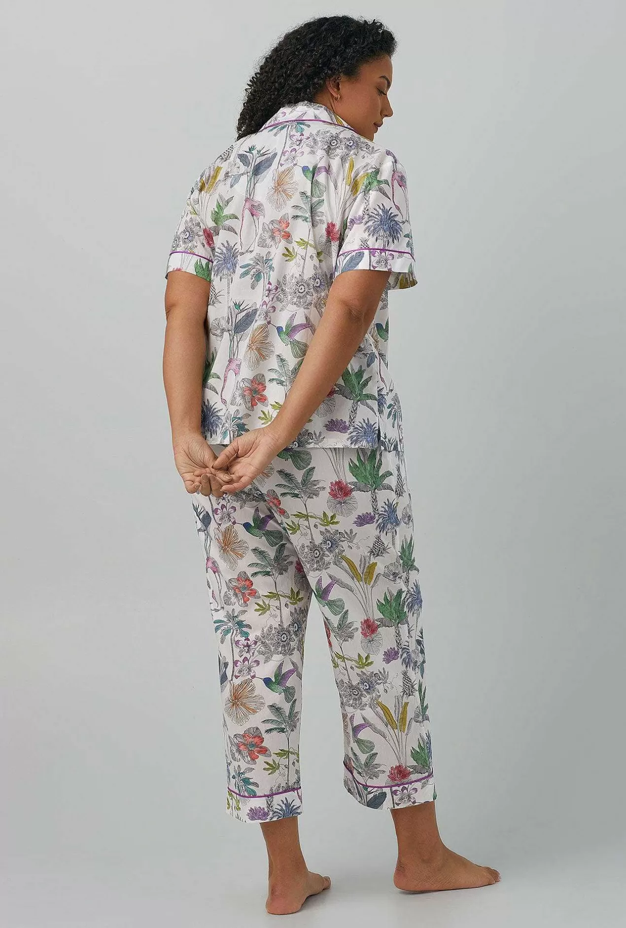 Made With Liberty Fabrics*Bedhead Pajamas Darwin'S Journey Short Sleeve Classic Woven Cotton Tana Lawn® Cropped Pj Set Made With Liberty Fabrics