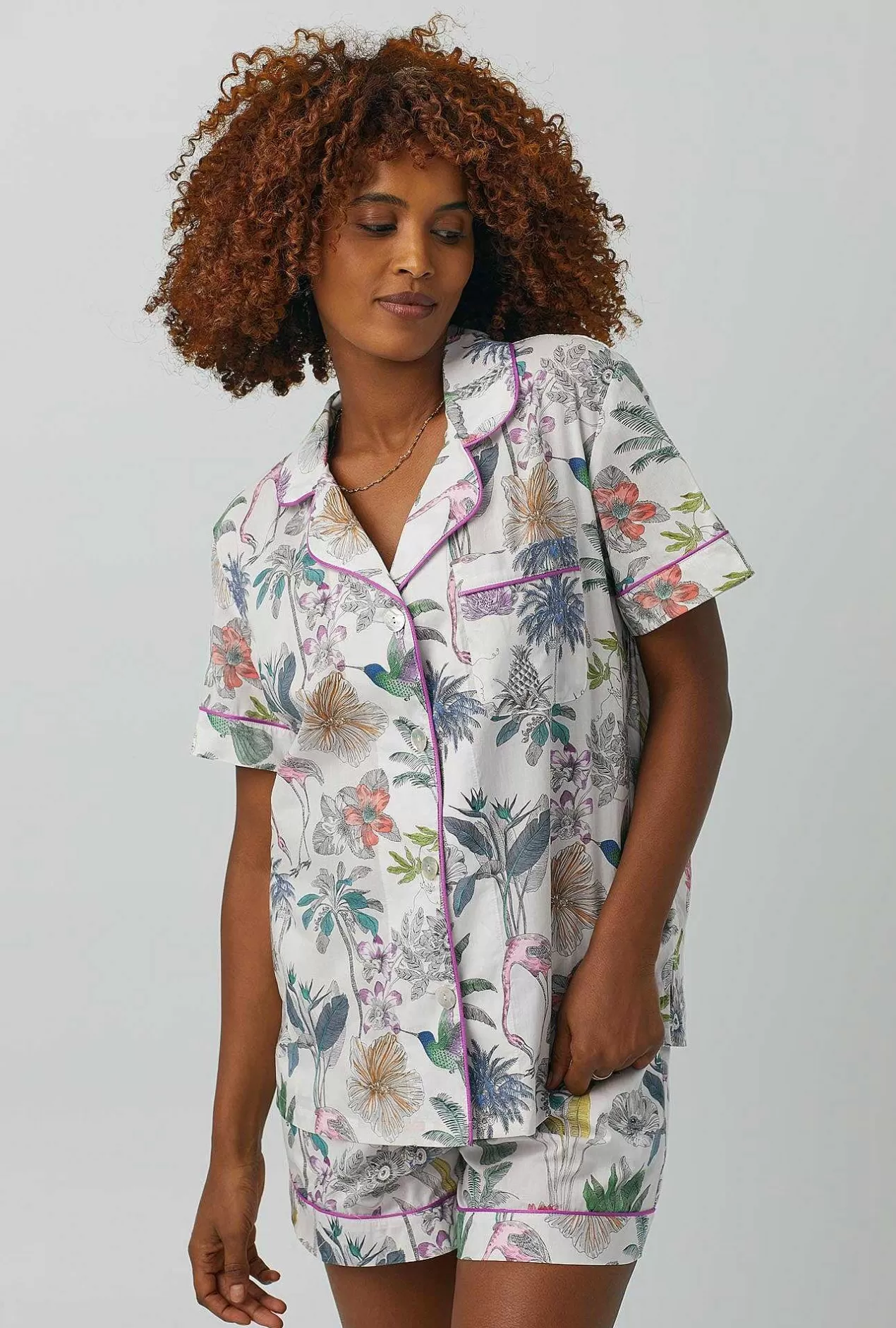Made With Liberty Fabrics*Bedhead Pajamas Darwin'S Journey Short Sleeve Classic Woven Cotton Tana Lawn® Shorty Pj Set Made With Liberty Fabrics