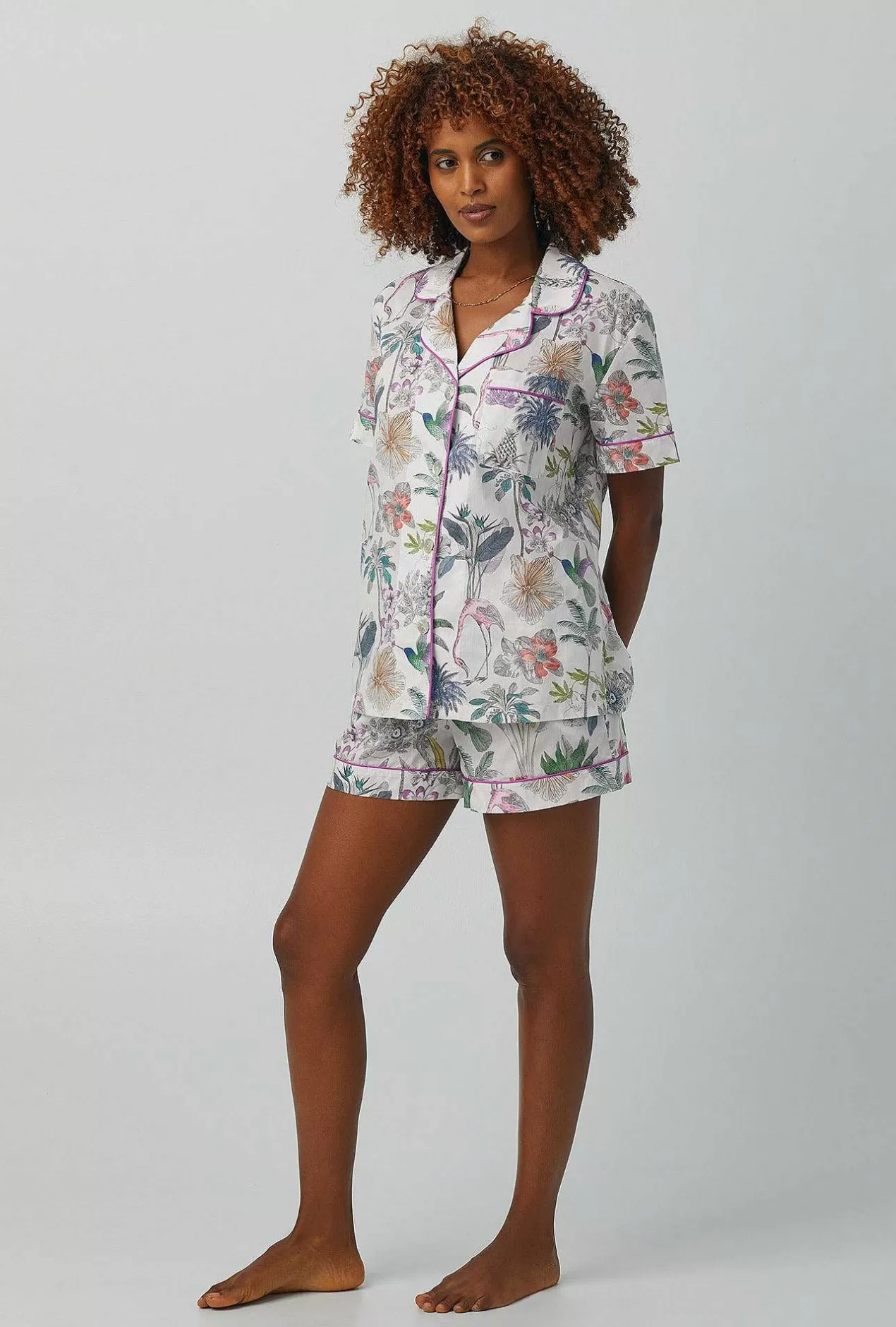 Made With Liberty Fabrics*Bedhead Pajamas Darwin'S Journey Short Sleeve Classic Woven Cotton Tana Lawn® Shorty Pj Set Made With Liberty Fabrics