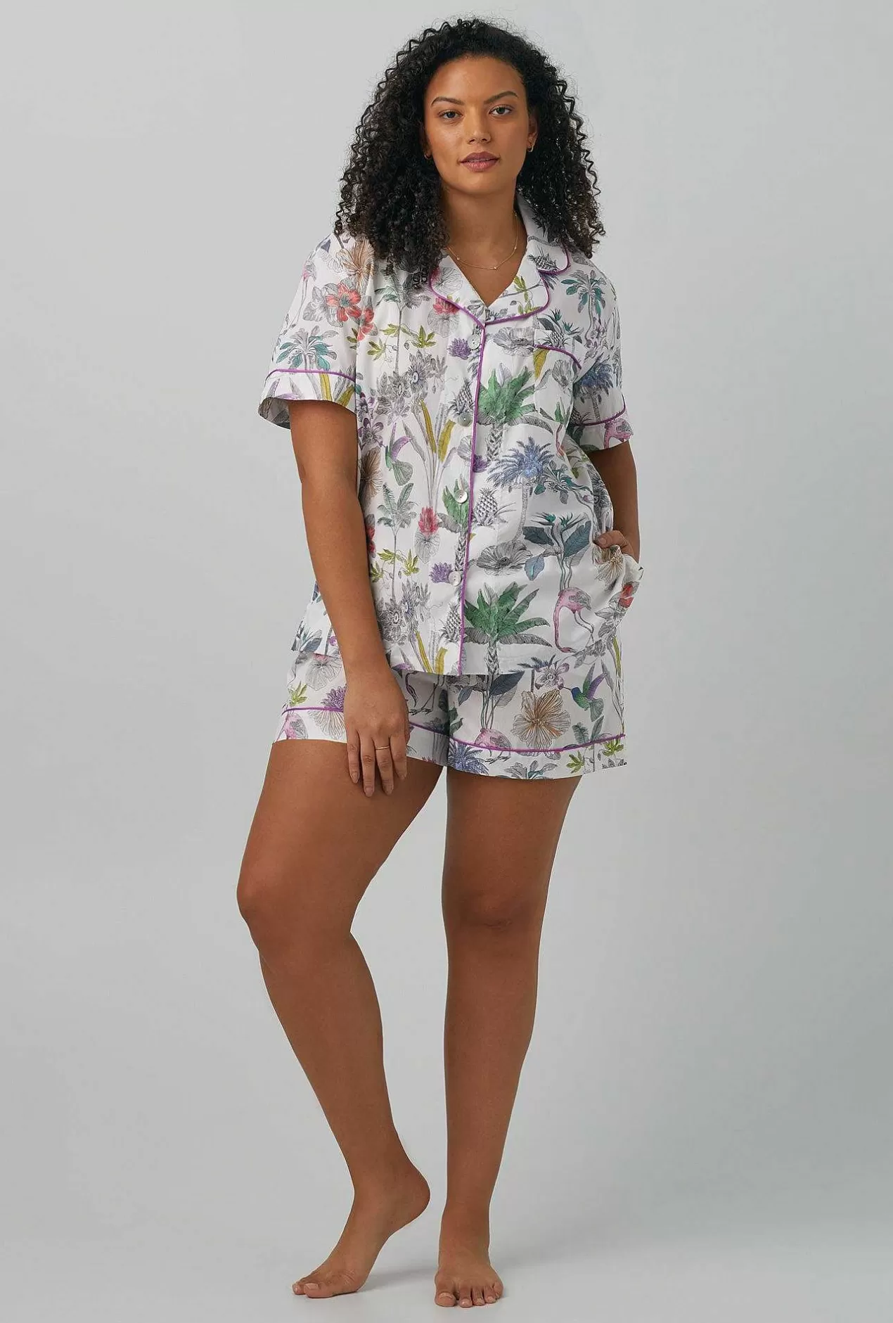 Made With Liberty Fabrics*Bedhead Pajamas Darwin'S Journey Short Sleeve Classic Woven Cotton Tana Lawn® Shorty Pj Set Made With Liberty Fabrics