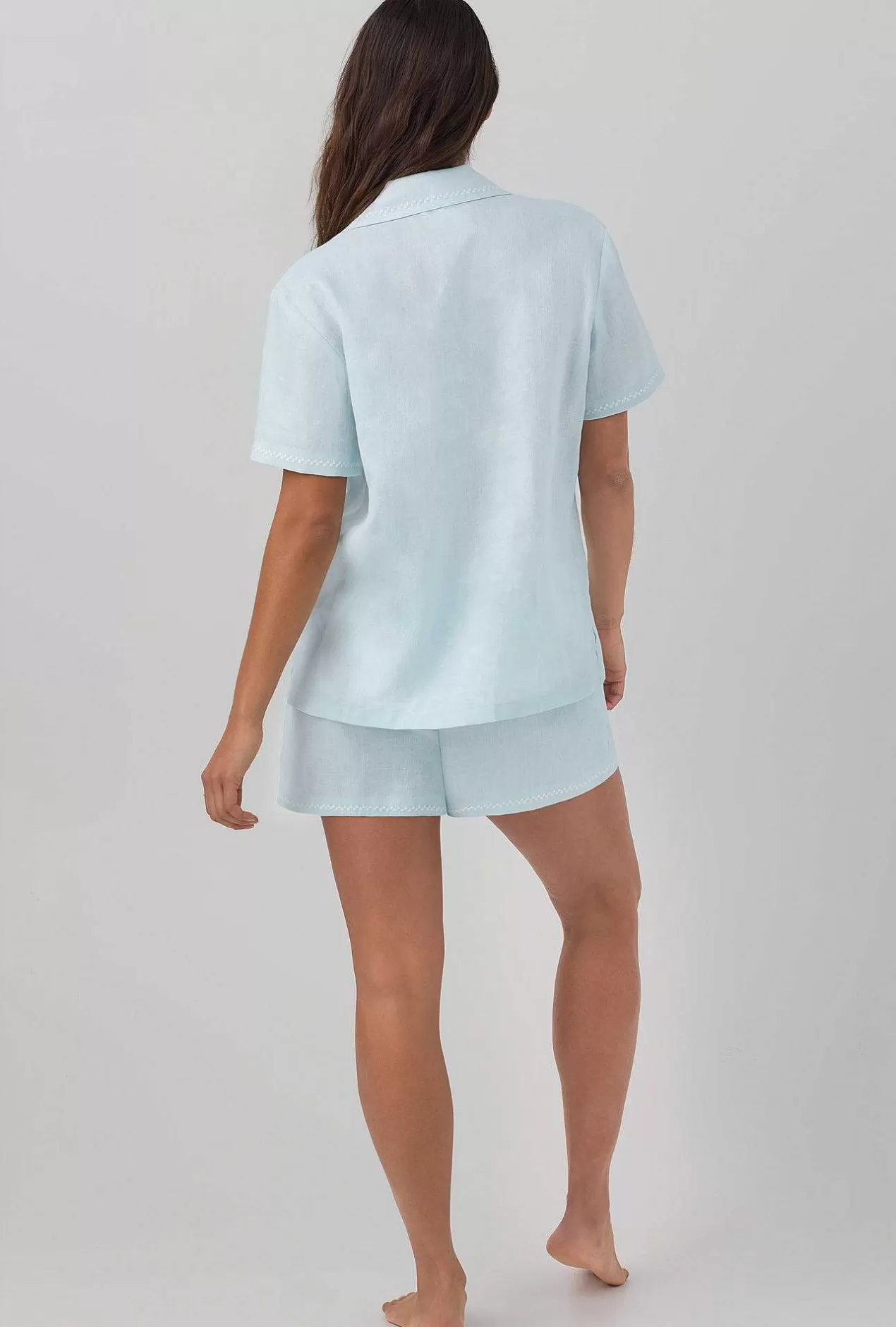 Mother'S Day*Bedhead Pajamas Delicate Blue Sleeve Classic Shorty Woven Linen Pj Set