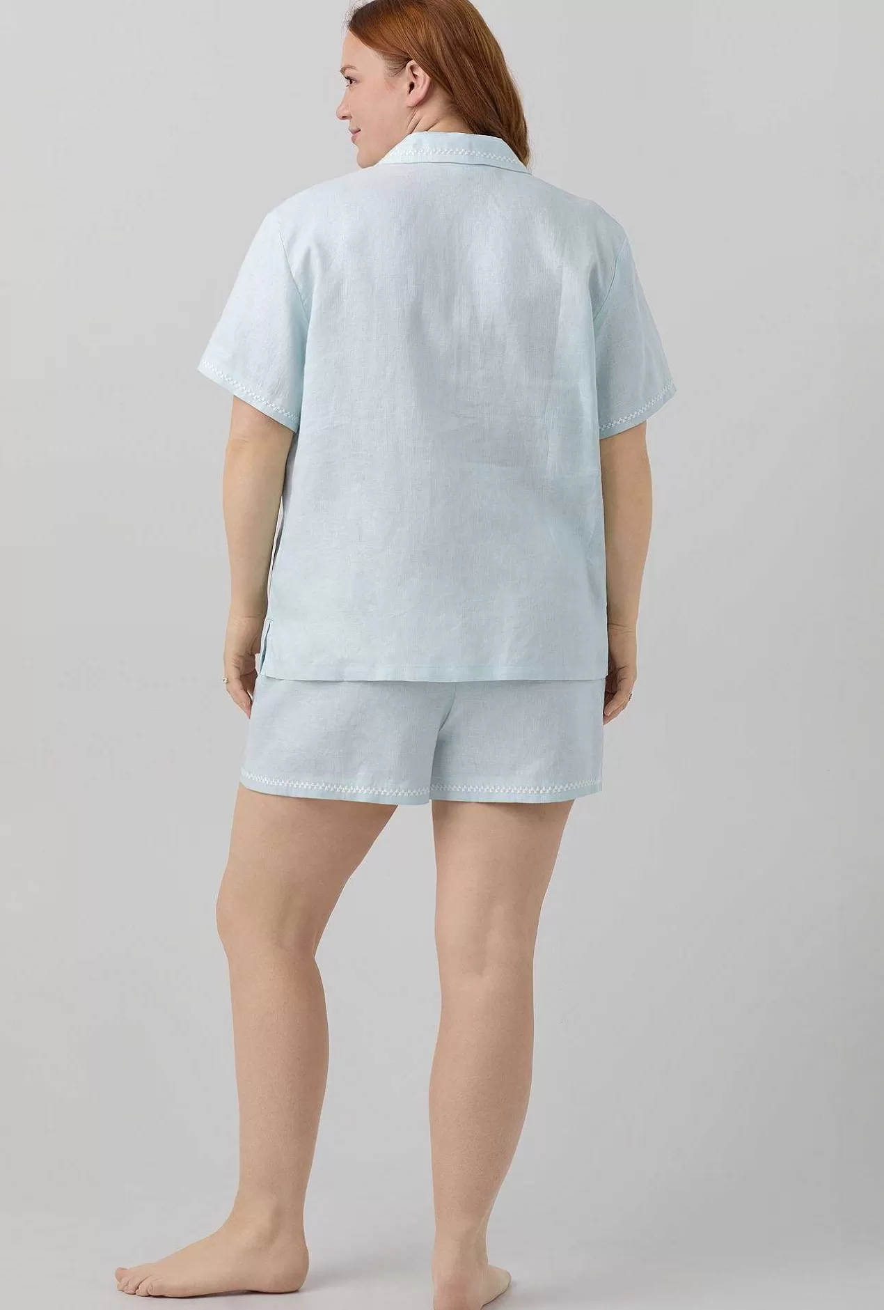 Mother'S Day*Bedhead Pajamas Delicate Blue Sleeve Classic Shorty Woven Linen Pj Set