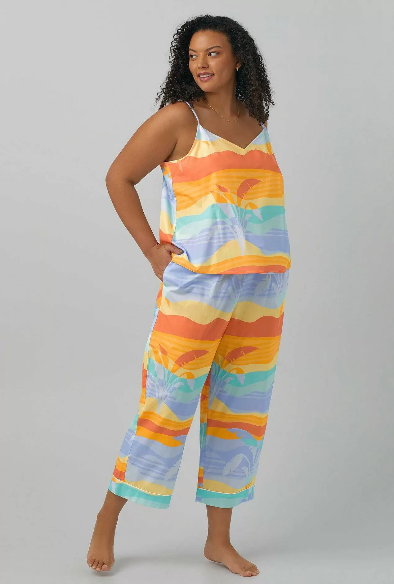 Extended Sizes*Bedhead Pajamas Desert Palms Tank Woven Cotton Poplin Cropped Pj Set