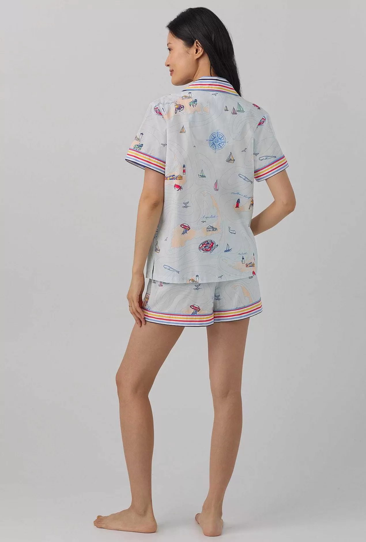 Stripe Shop*Bedhead Pajamas Eastern Seaboard Short Sleeve Classic Shorty Woven Cotton Poplin Pj Set