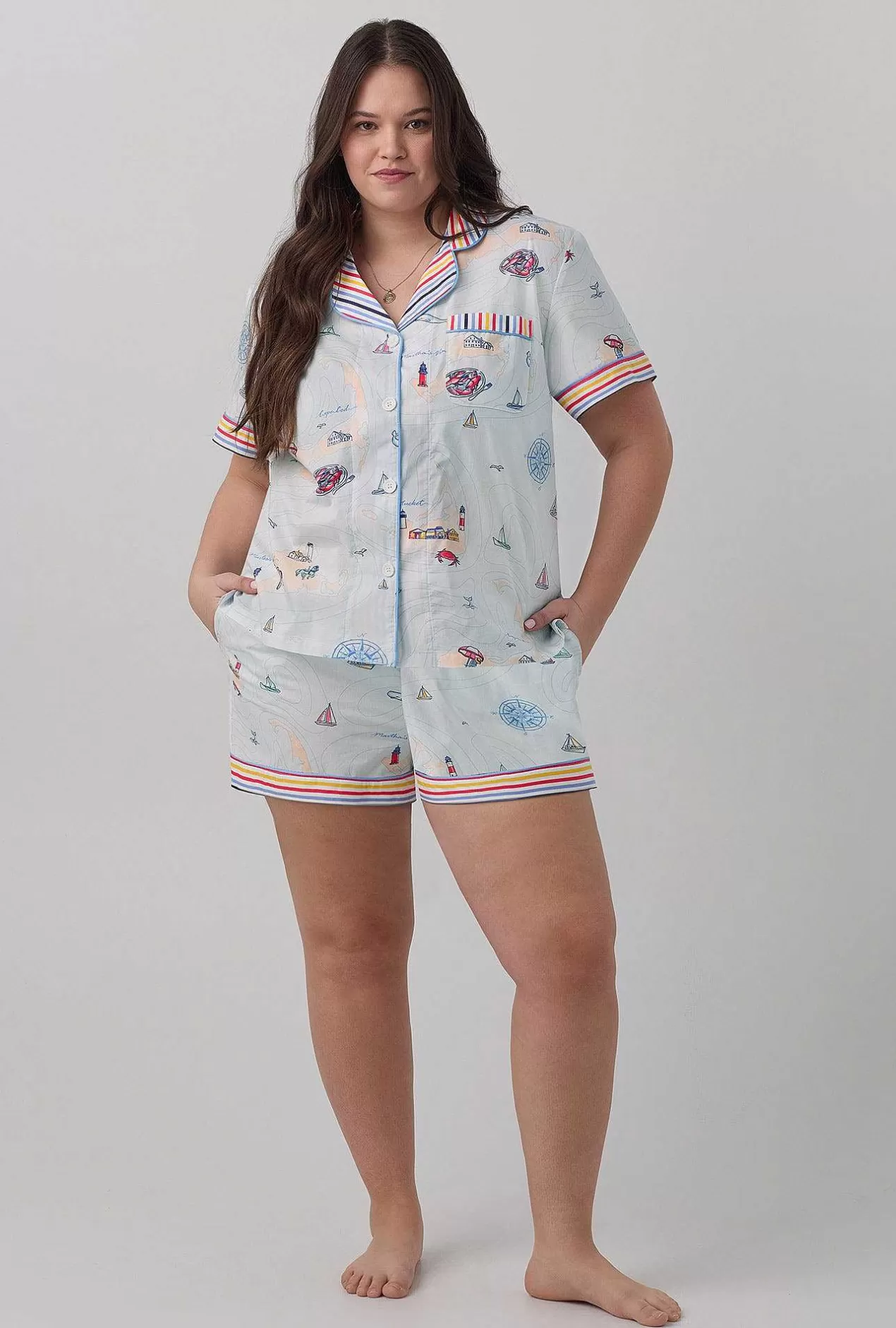 Shorty Sets*Bedhead Pajamas Eastern Seaboard Short Sleeve Classic Shorty Woven Cotton Poplin Pj Set